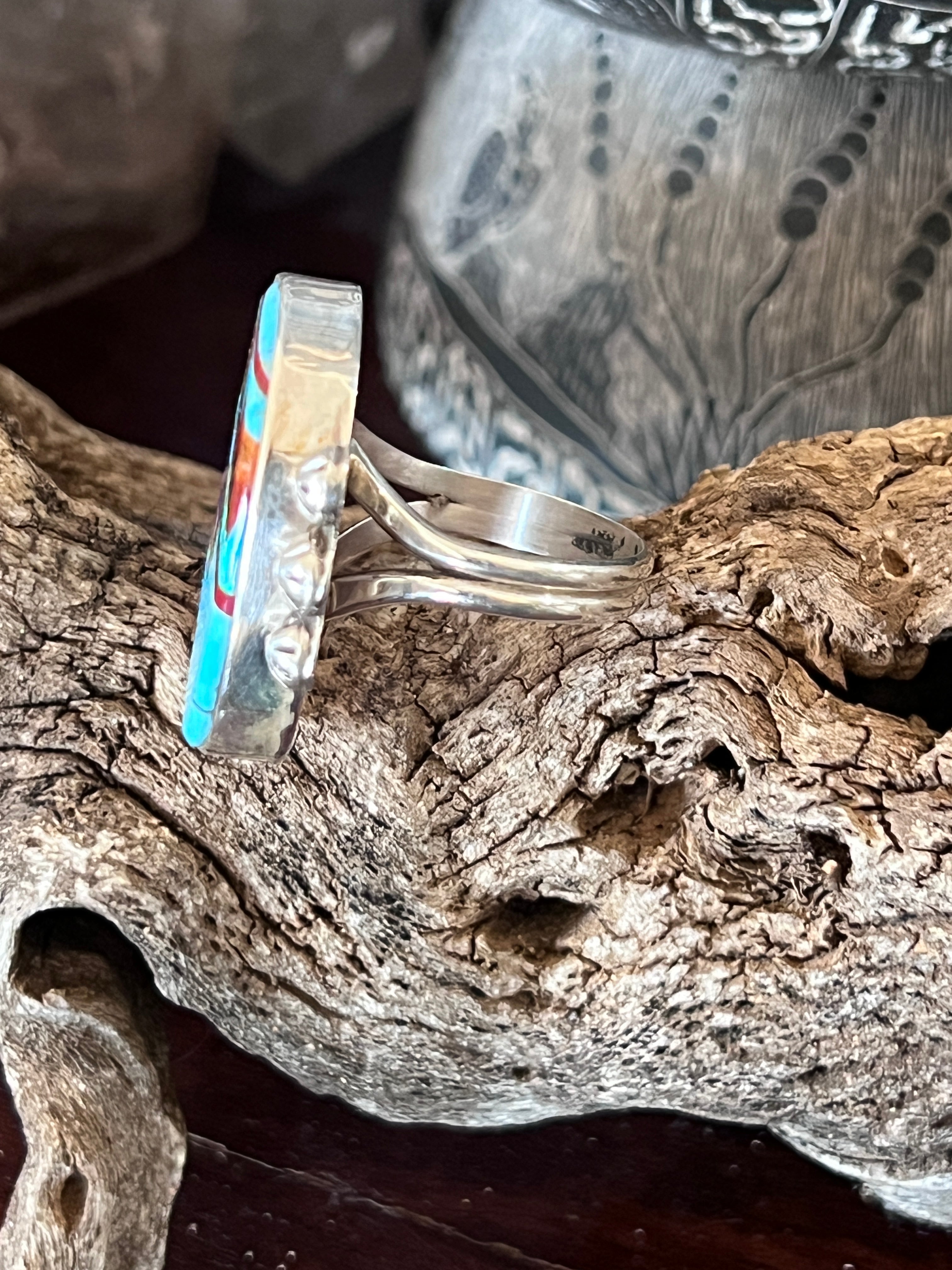 Ronald Chavez Sterling Silver Oval Mosaic Multistone Ring, Size 9-1/2