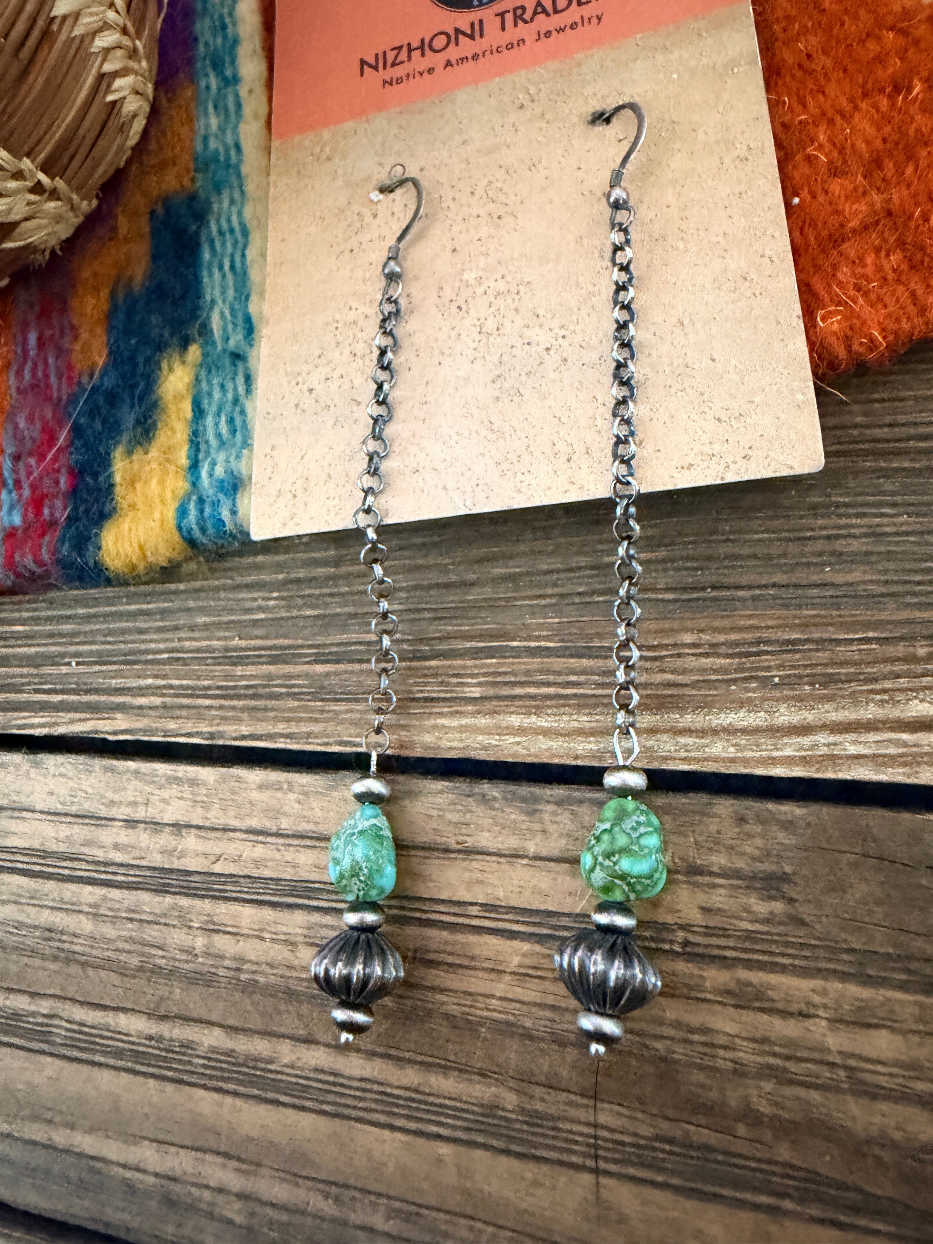 Handcrafted Sonoran Mountain Turquoise & Sterling Silver Beaded Dangle Earrings