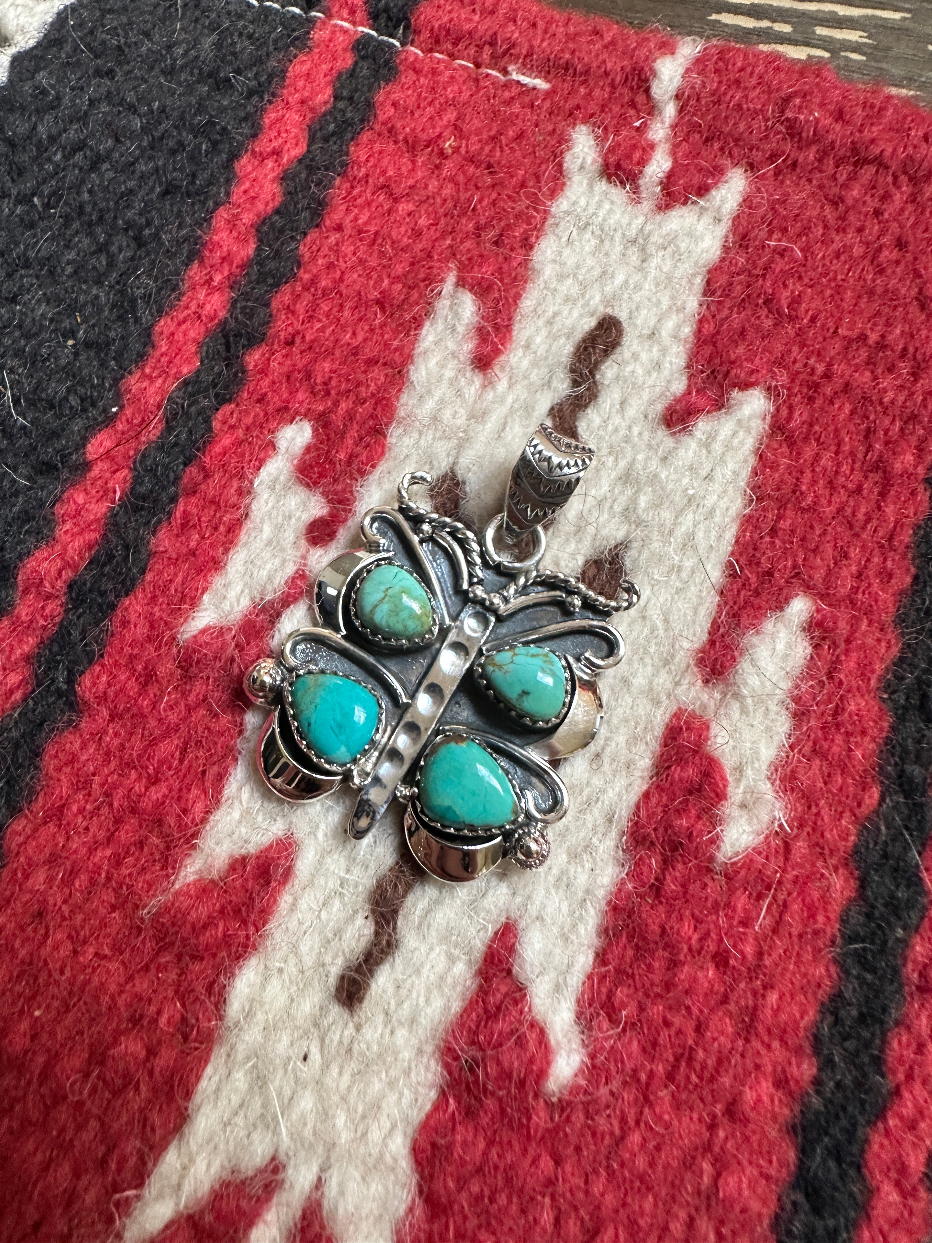 Beautiful Handmade Sterling Silver & Turquoise Butterfly Pendant