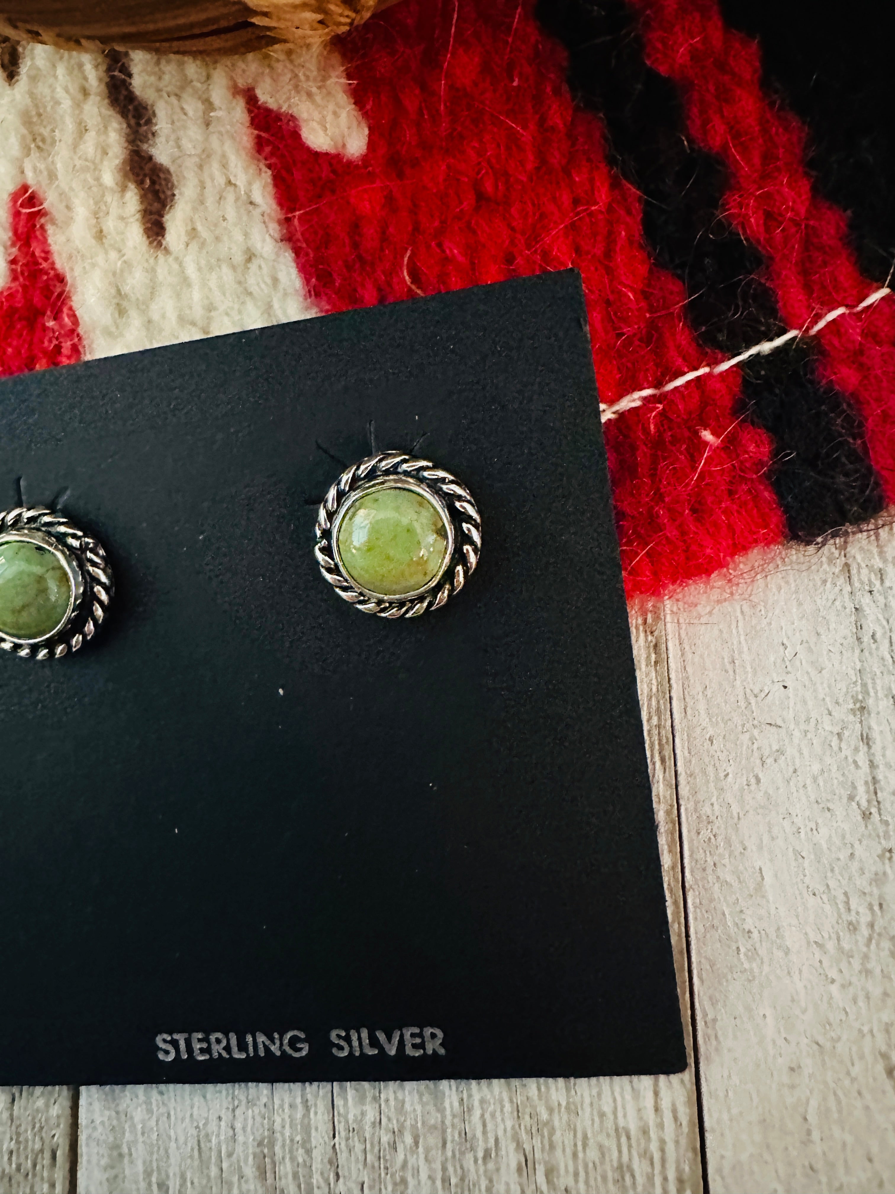 Handcrafted Green Turquoise and Sterling Silver Stud Earrings