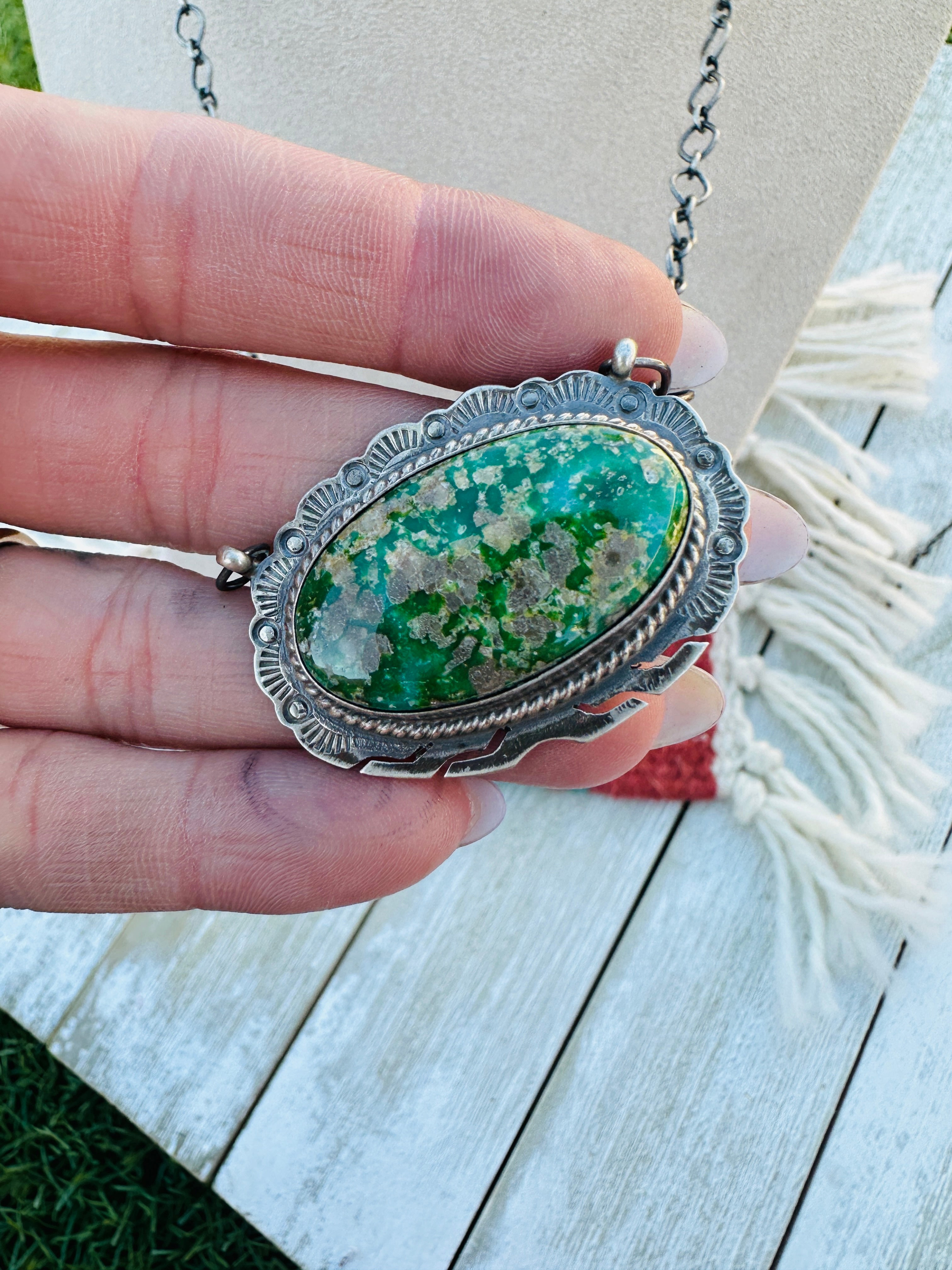 Handcrafted Sterling Silver 18” Link Chain & Turquoise Necklace