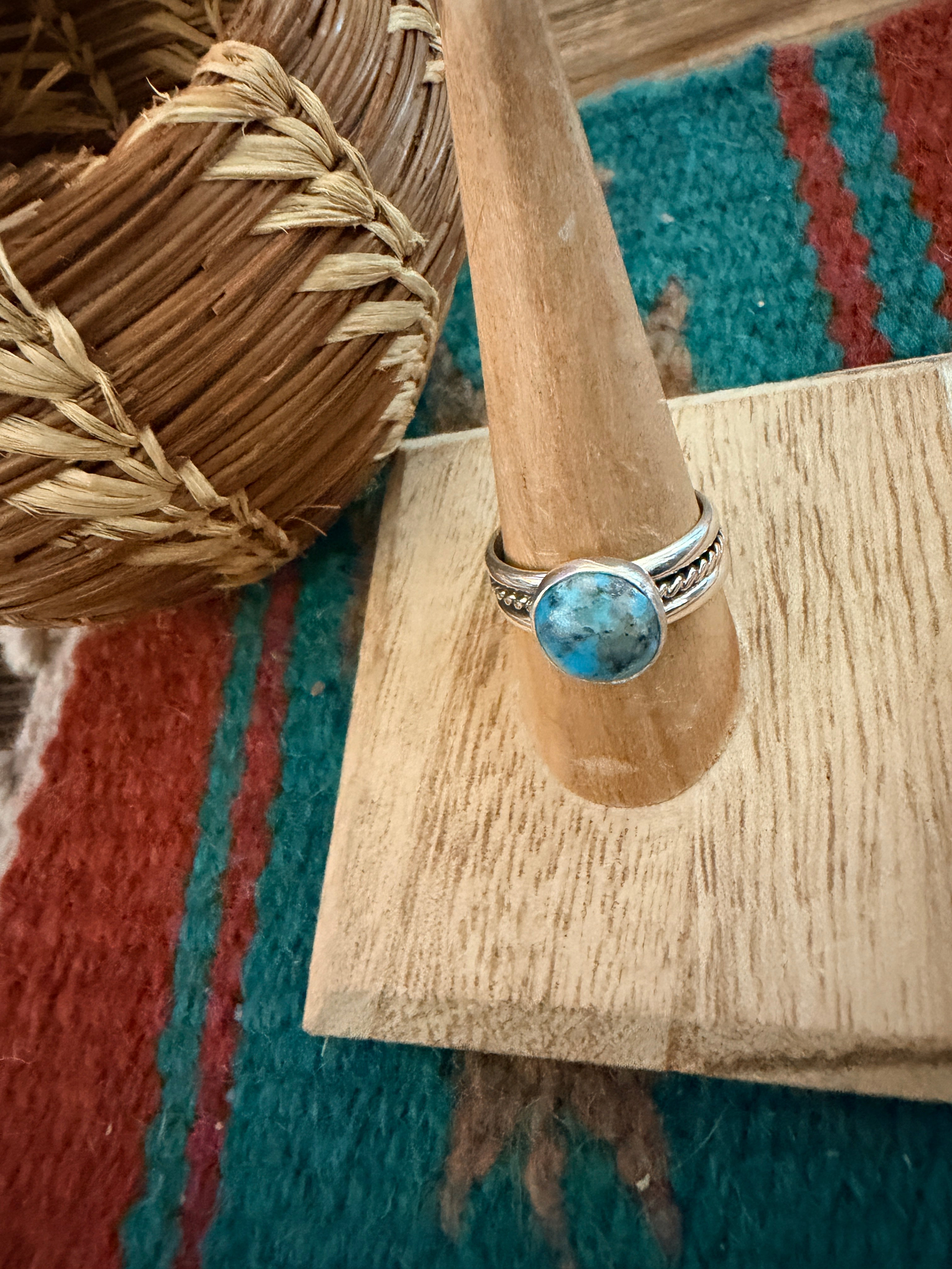 Handcrafted Turquoise & Sterling Silver Band Ring Size 9