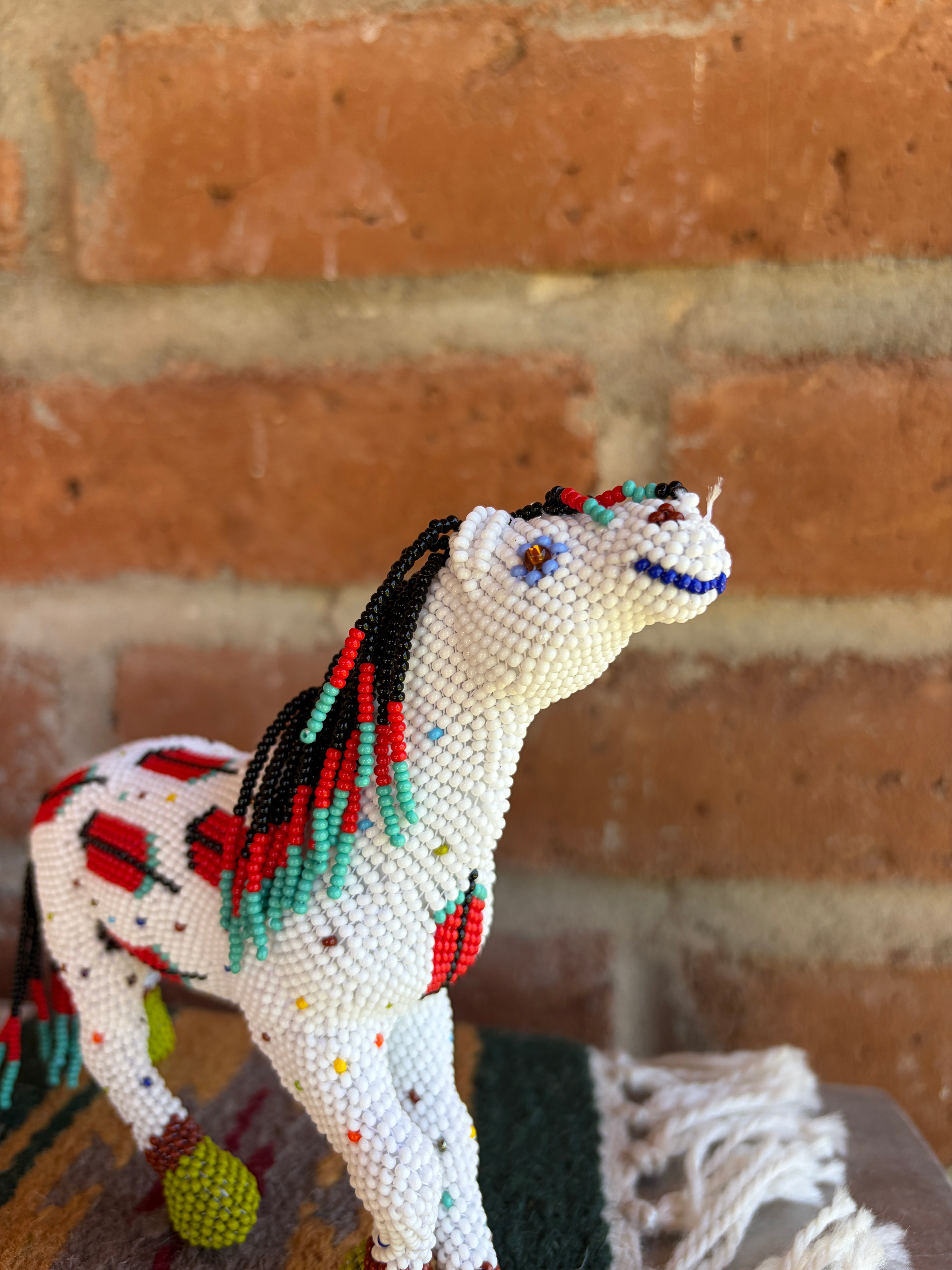 Handmade Peyote Stitched Horse Figurine- Large White