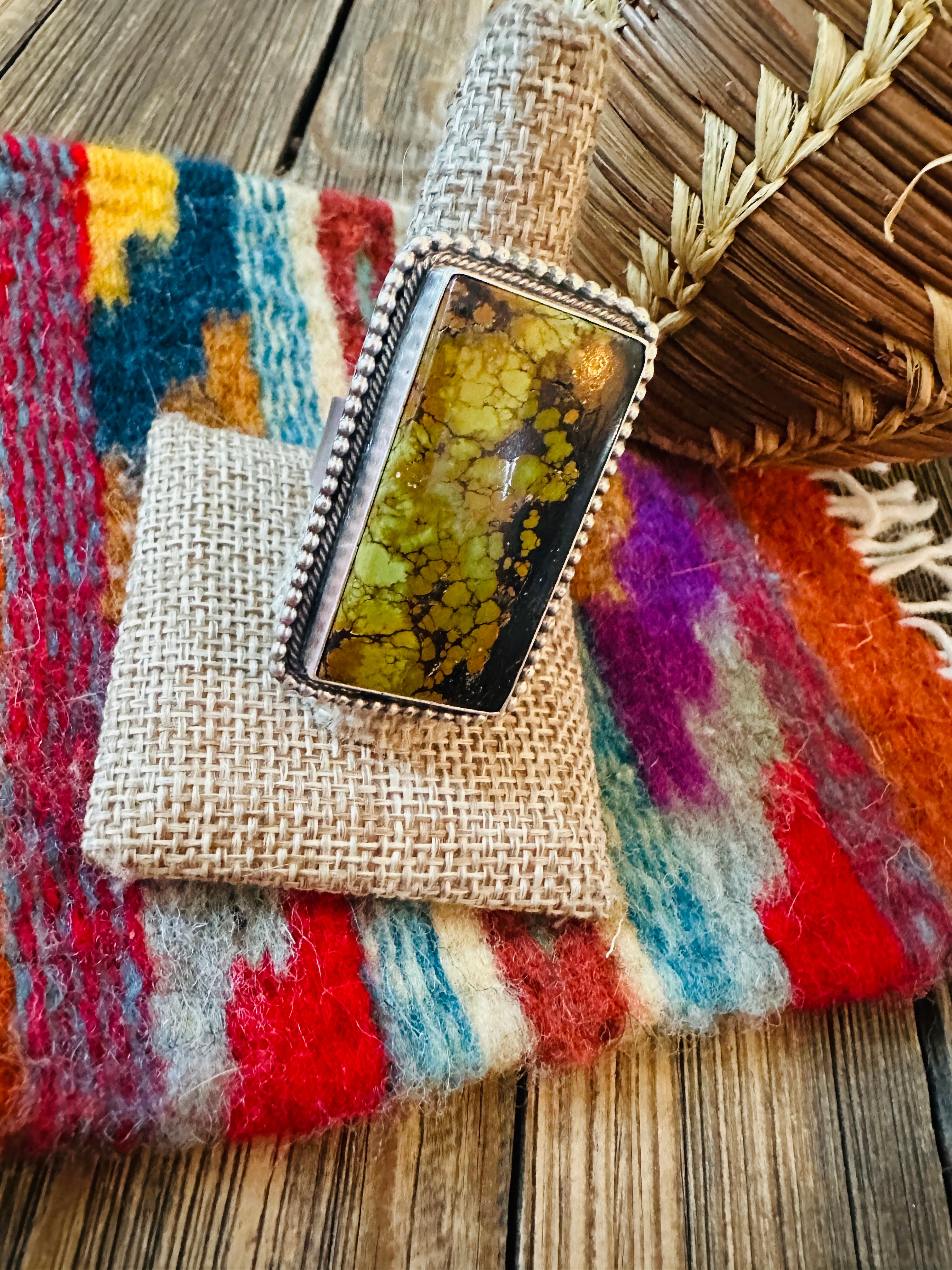 Handcrafted Blackjack Turquoise & Sterling Silver Ring Size 9.75