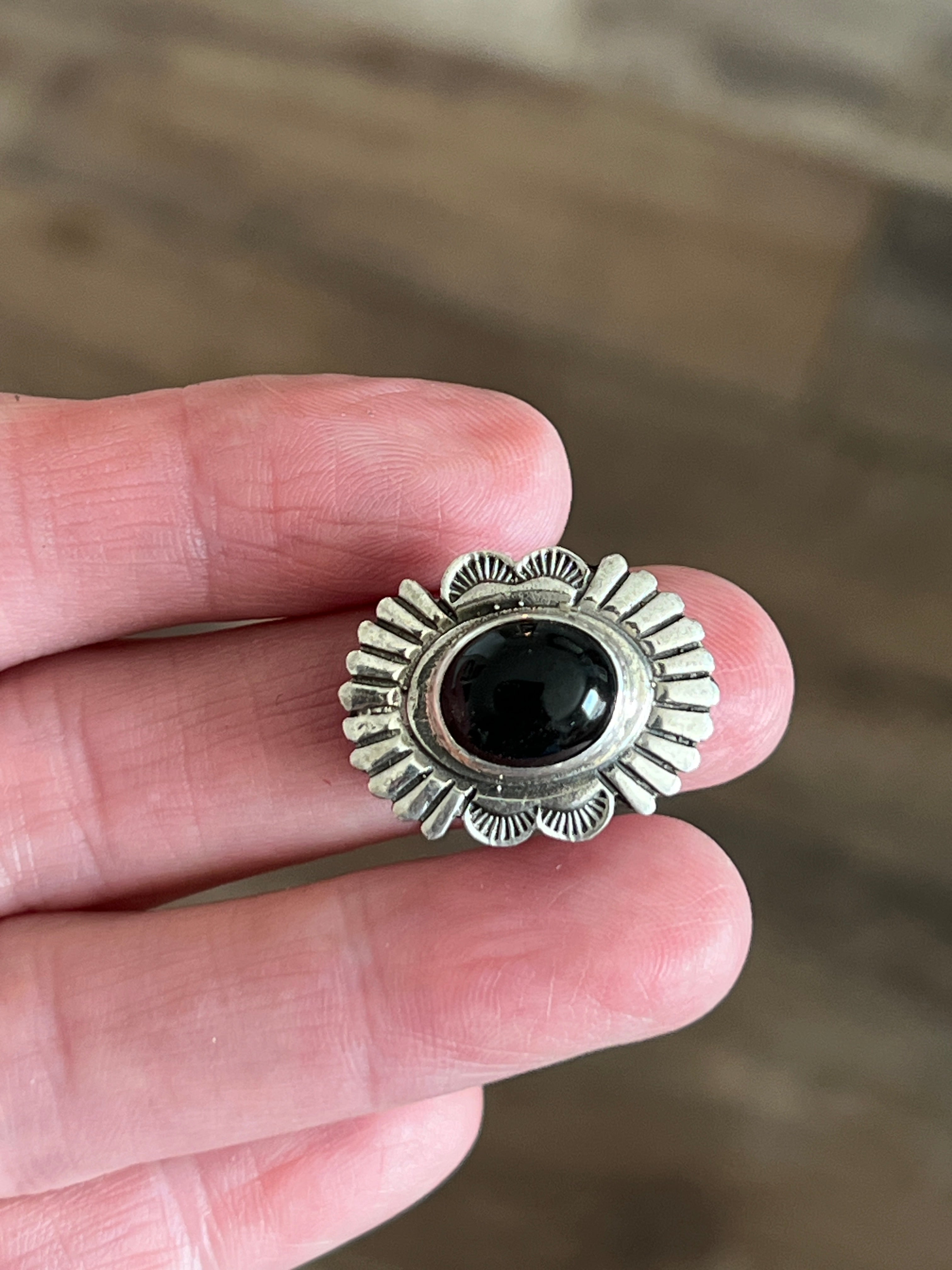 Sterling Silver and Oval Onyx Concho Slide