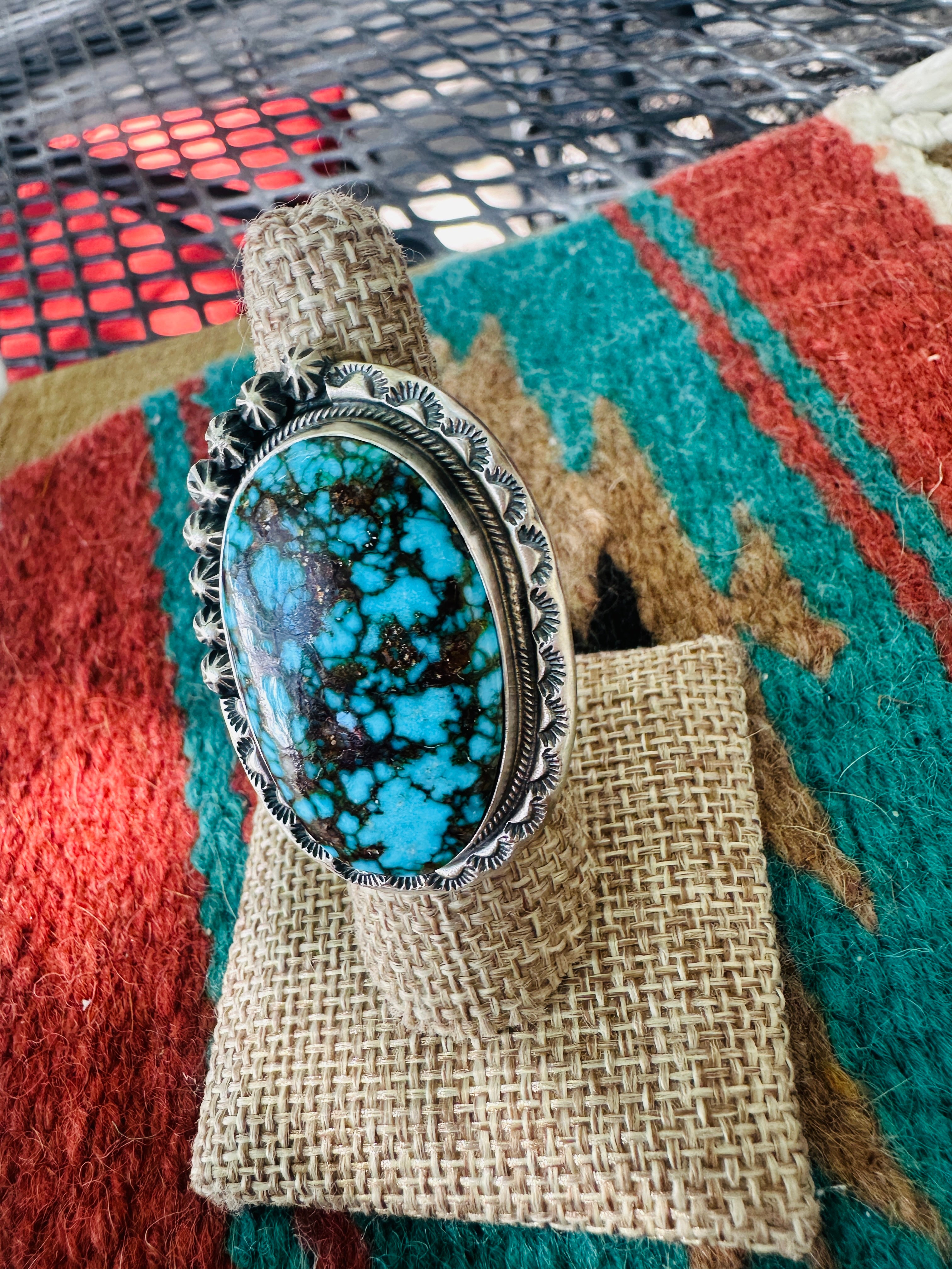 Handcrafted Kingman Web Turquoise & Sterling Silver Adjustable Ring