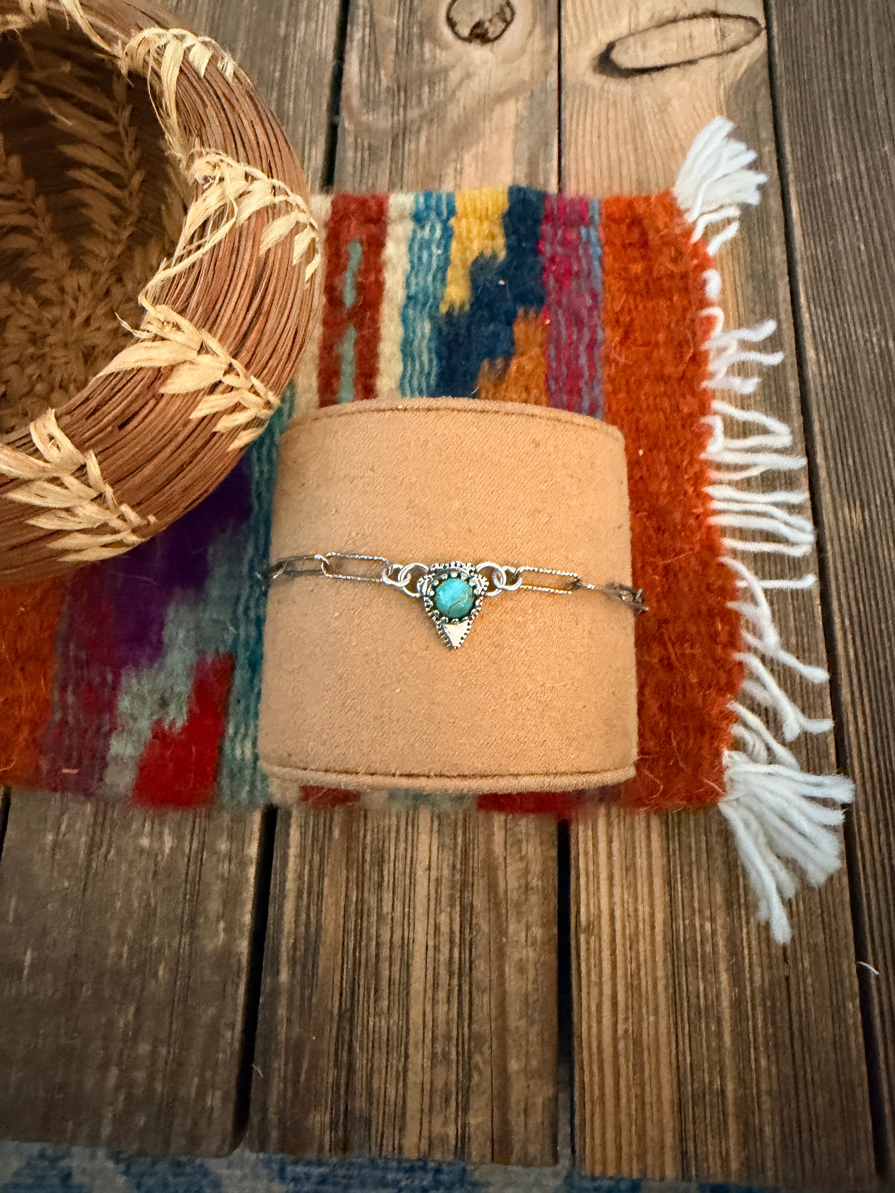 Handmade Kingman Turquoise & Sterling Silver Arrowhead Anklet