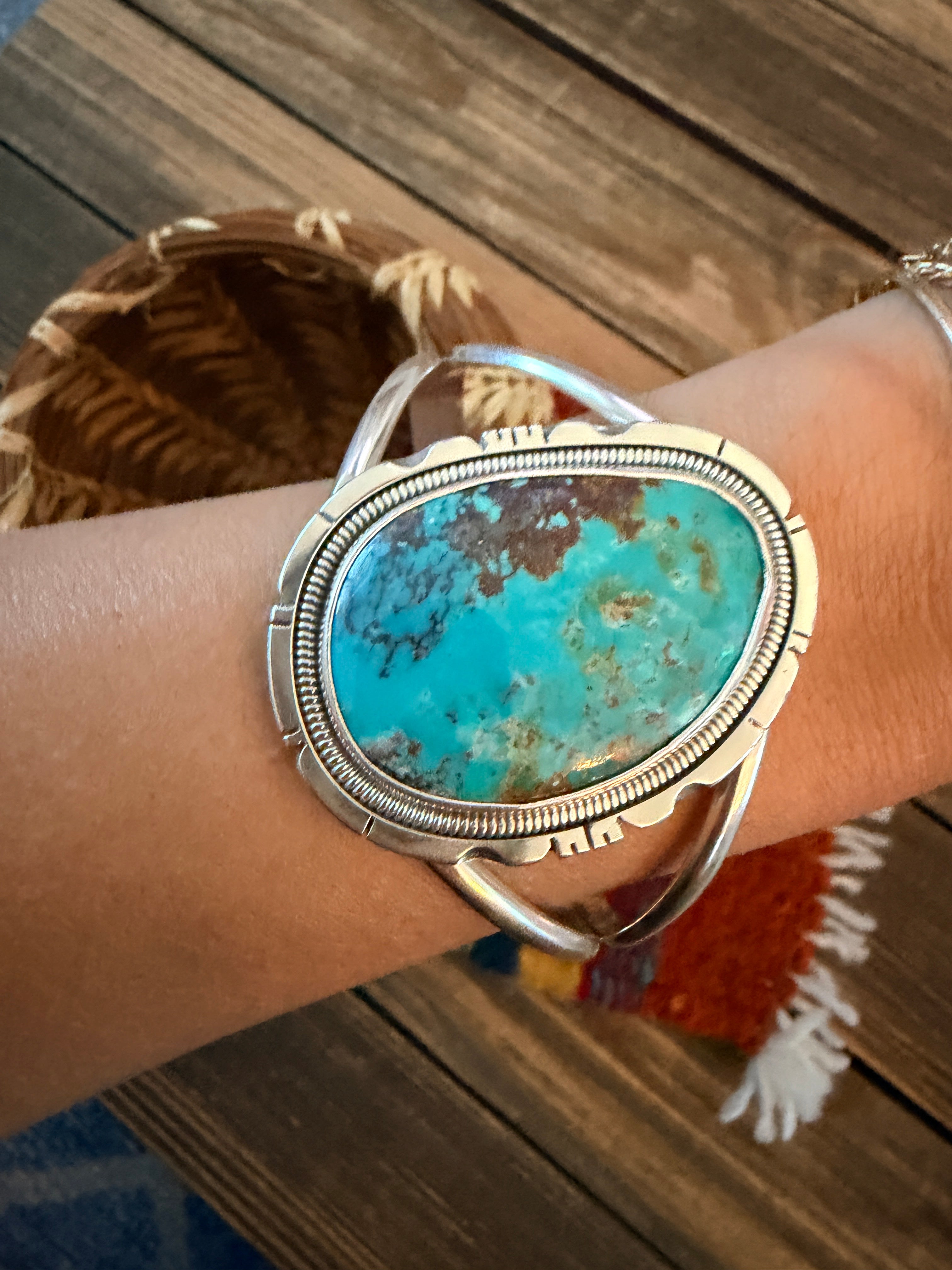 Handcrafted Sterling Silver & Turquoise Cuff Bracelet by Wydell Billie