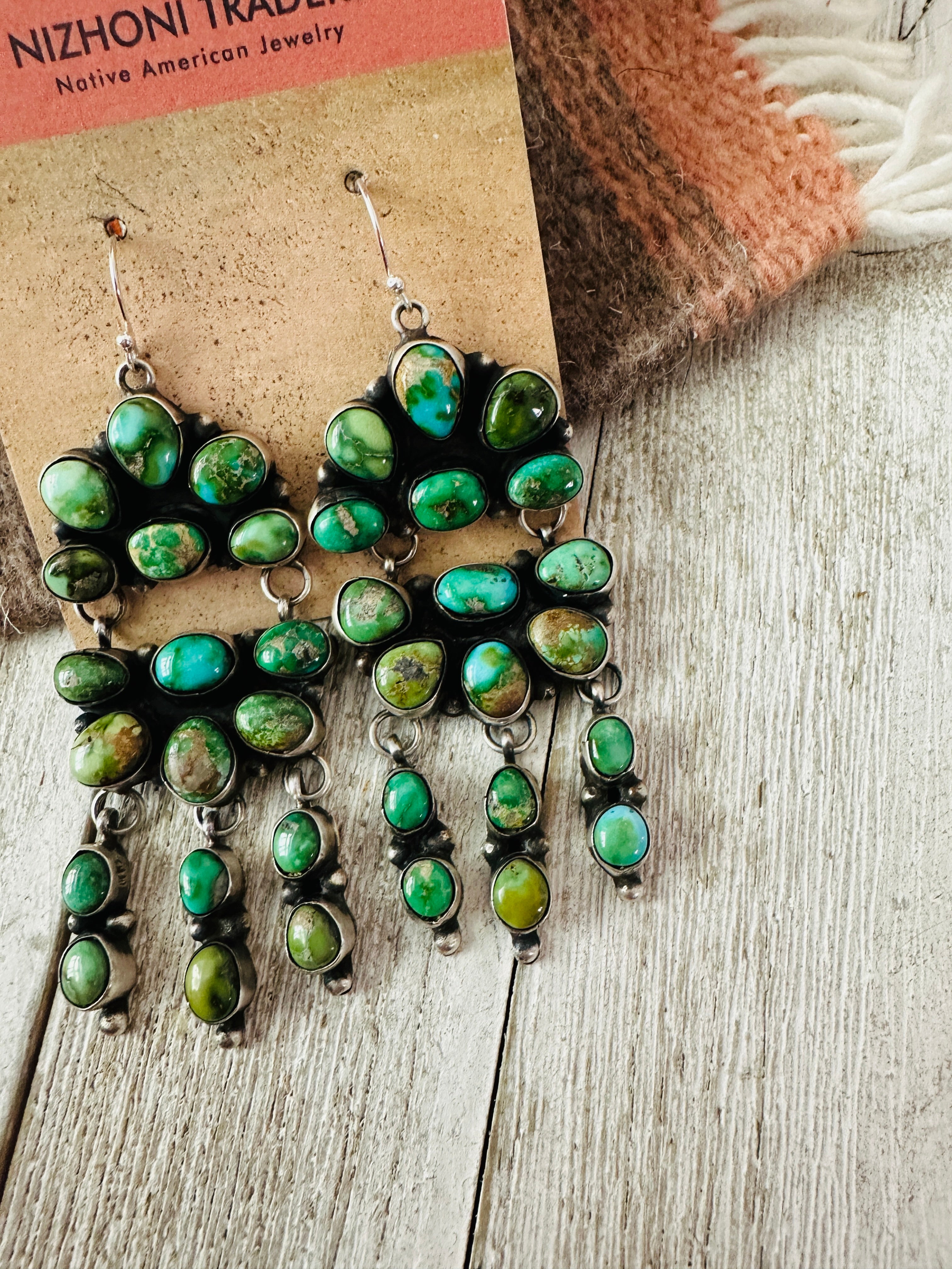 Handcrafted Sonoran Mountain Turquoise & Sterling Silver Cluster Dangle Earrings