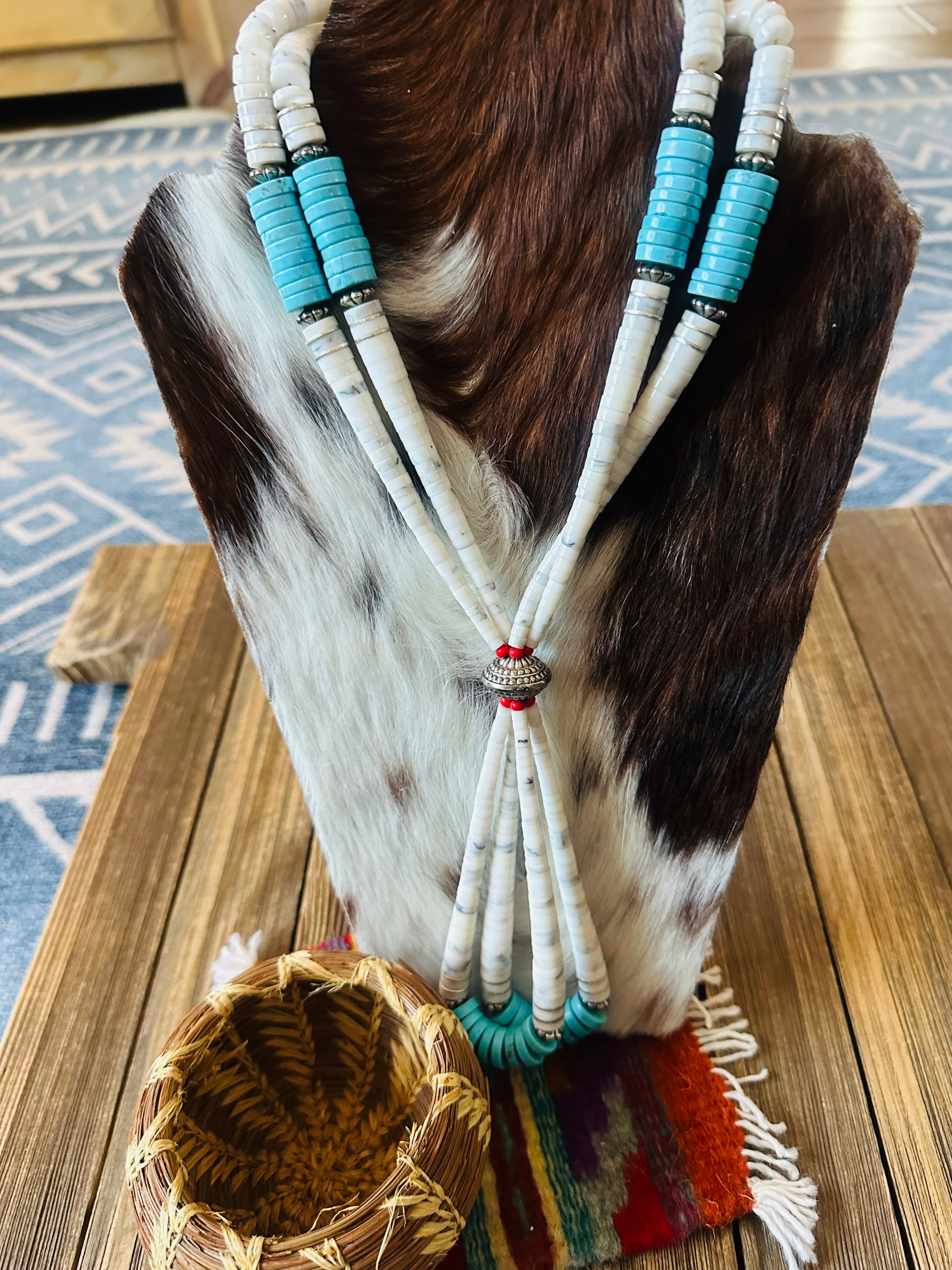 Handcrafted Old Pawn Multi Stone & Sterling Silver Beaded Jacla Necklace