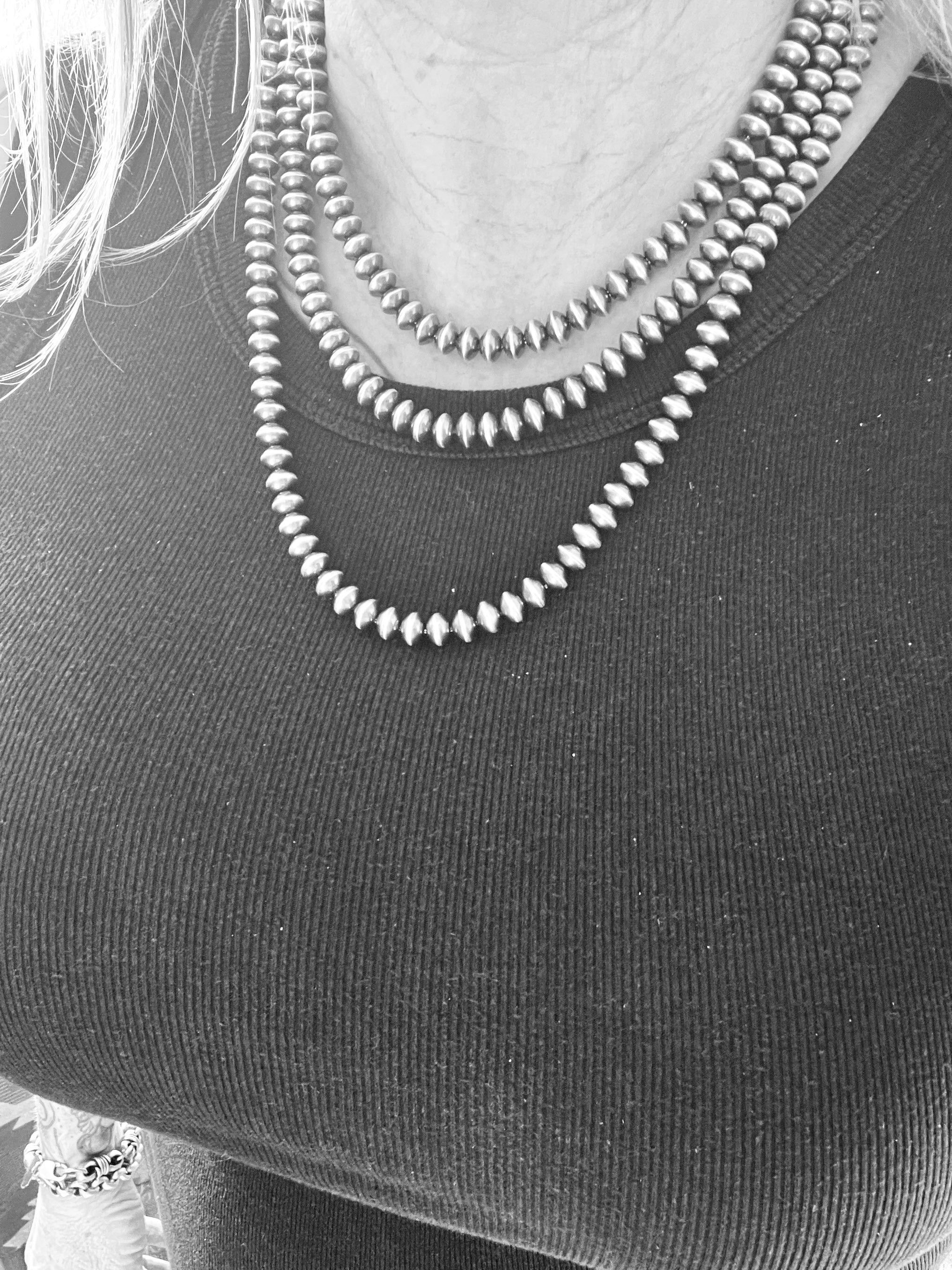 Vinita Cowboy Handmade 8mm Sterling Silver Navajo Saucer Pearl Beaded Necklaces