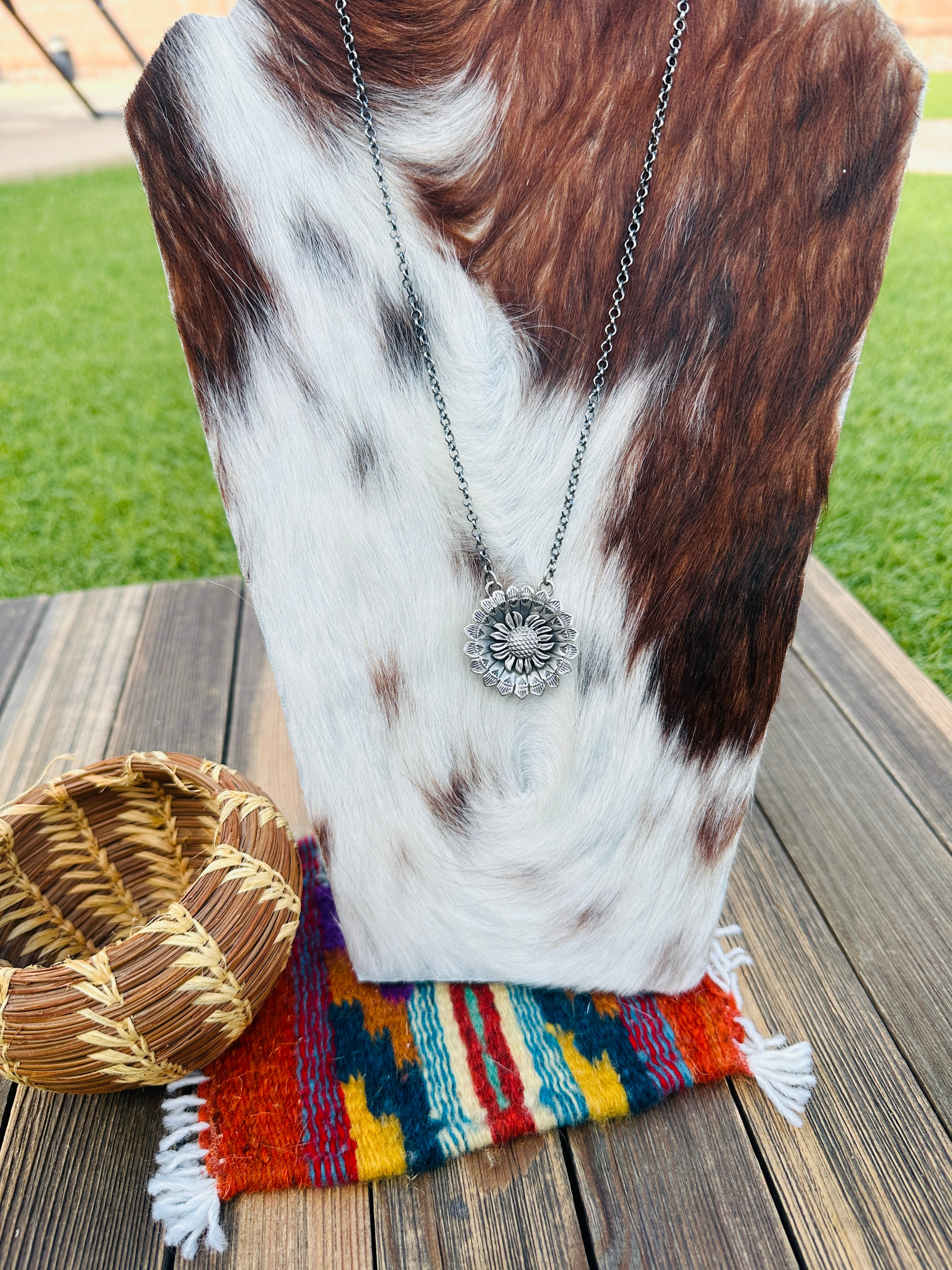 Handcrafted Sterling Silver Sunflower Necklace
