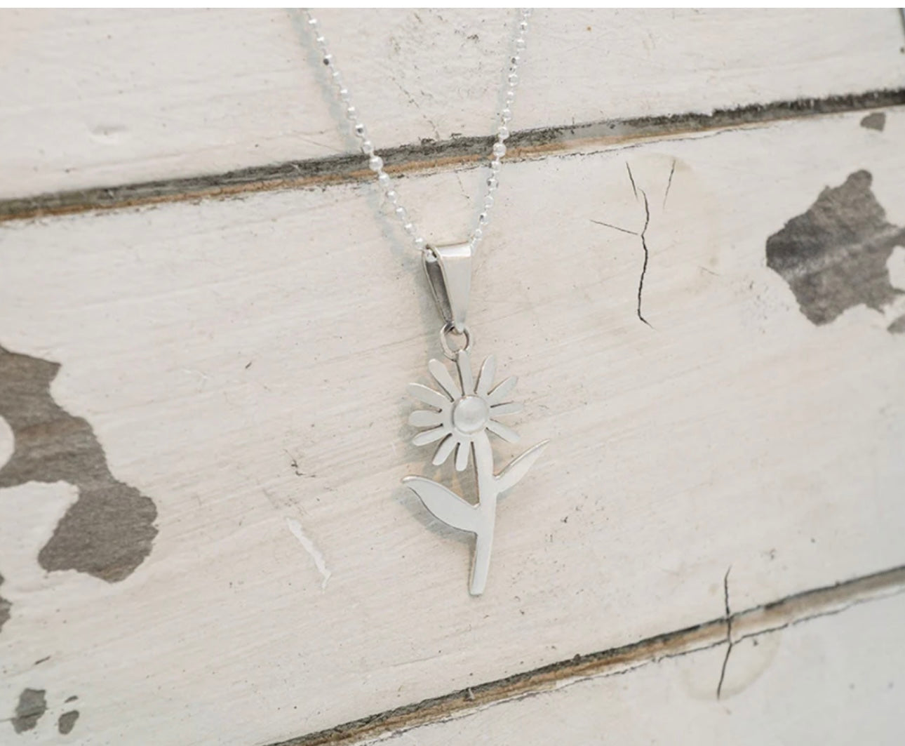 Flower on Stem Pendant Necklace