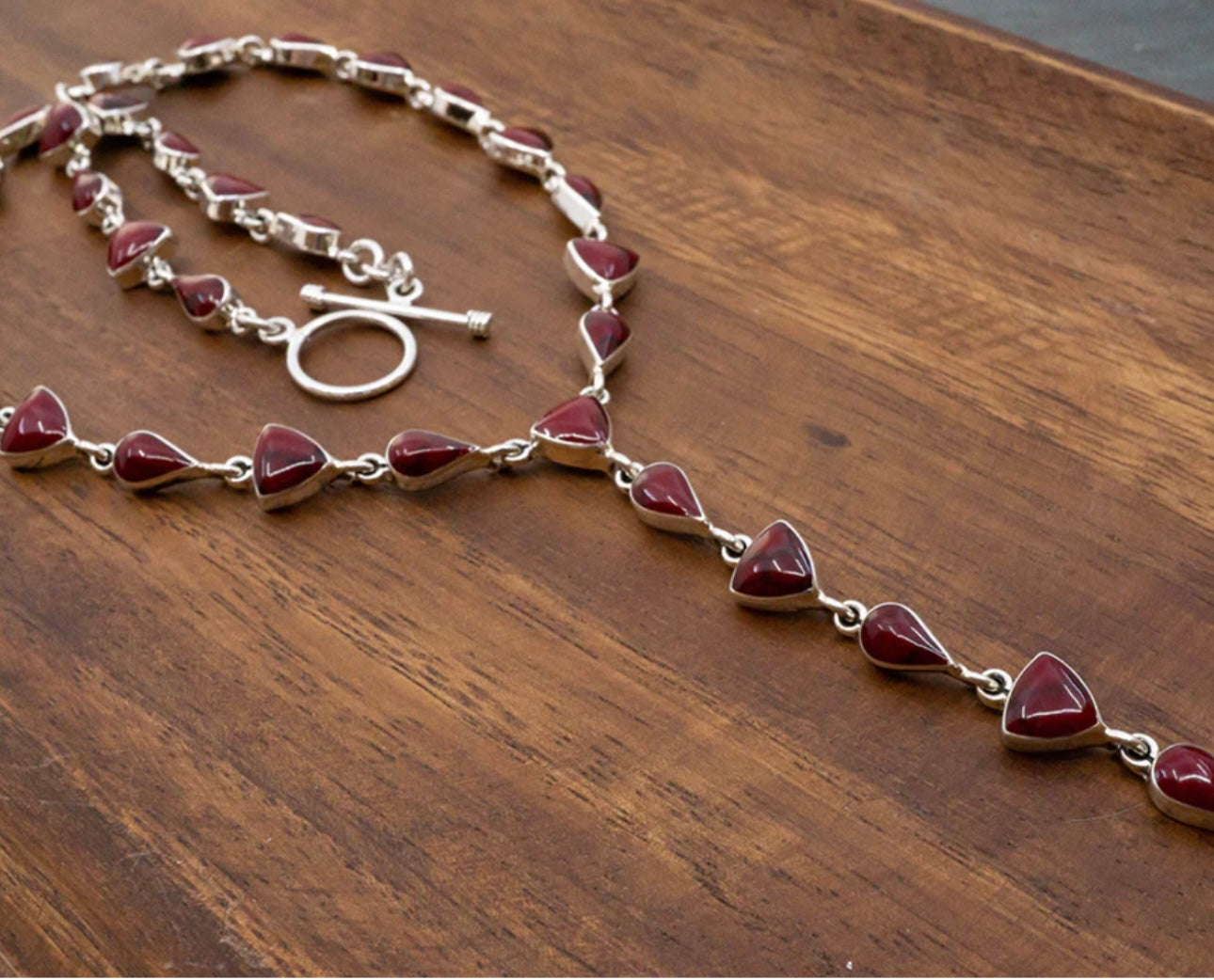 18" Red Jasper Lariat Necklace