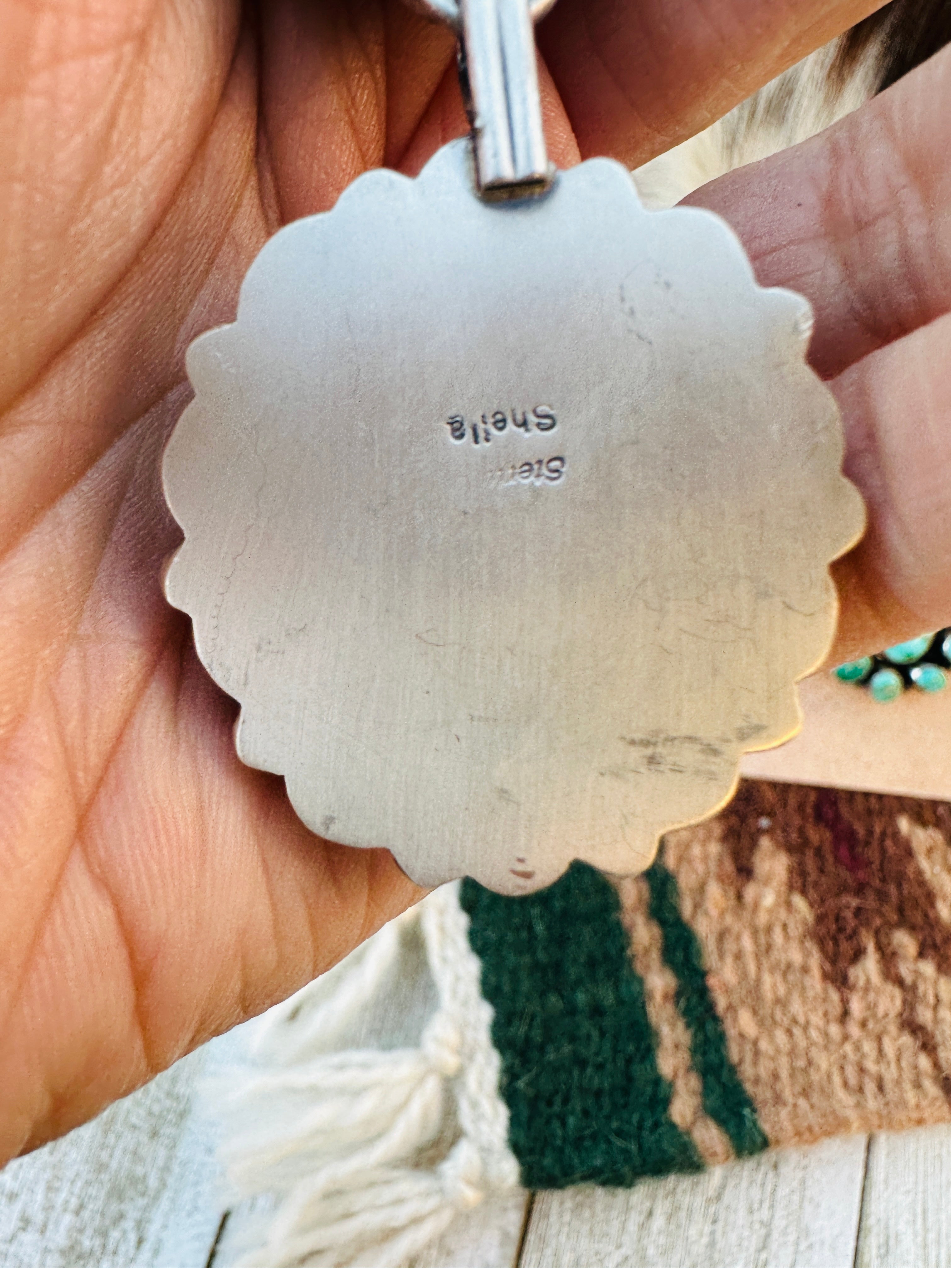 Handcrafted Royston Turquoise & Sterling Silver Necklace and Earring Set by Sheila Becenti