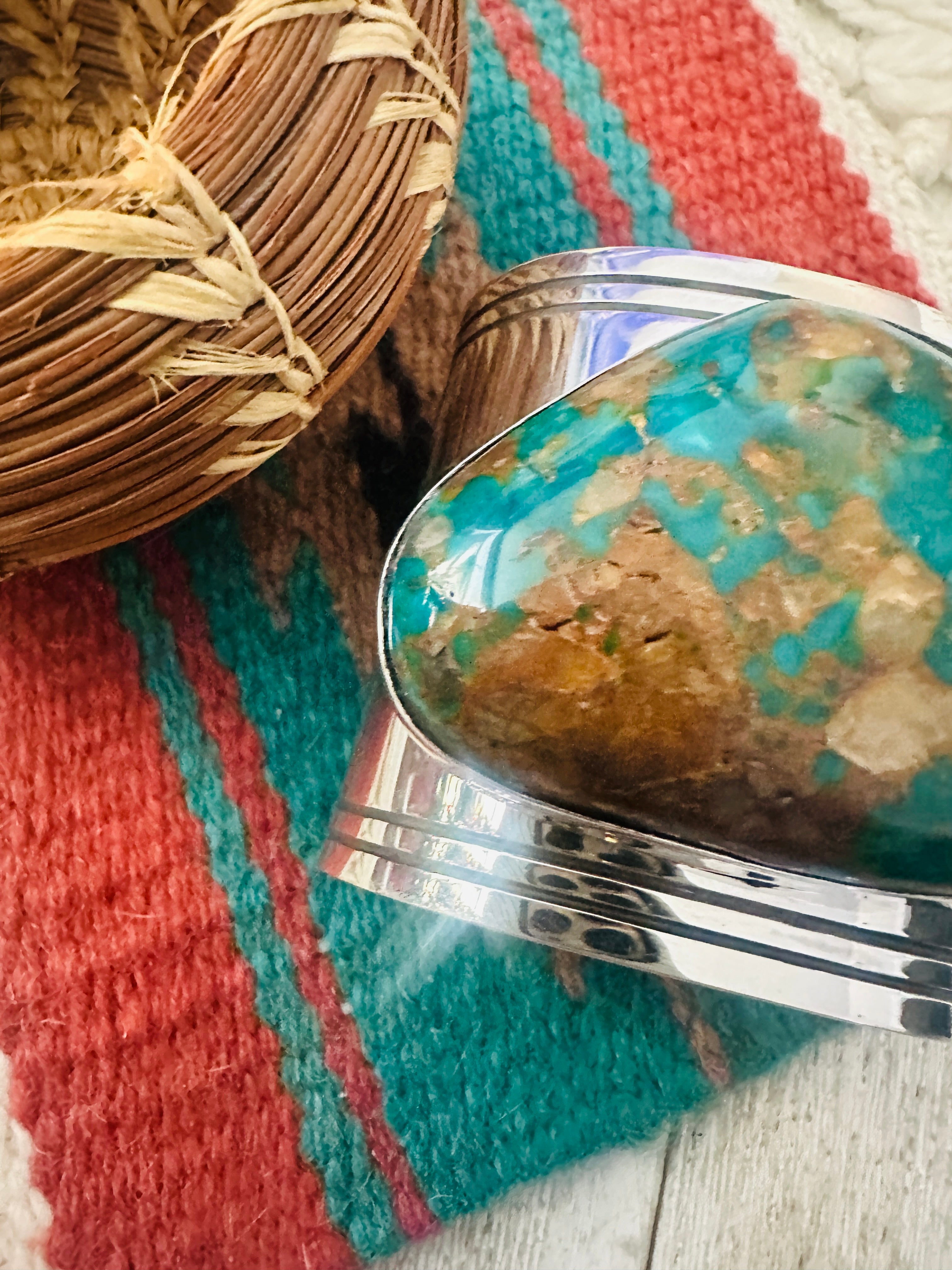 Handcrafted Sterling Silver & Pilot Mountain Turquoise Cuff Bracelet by Ed Smith