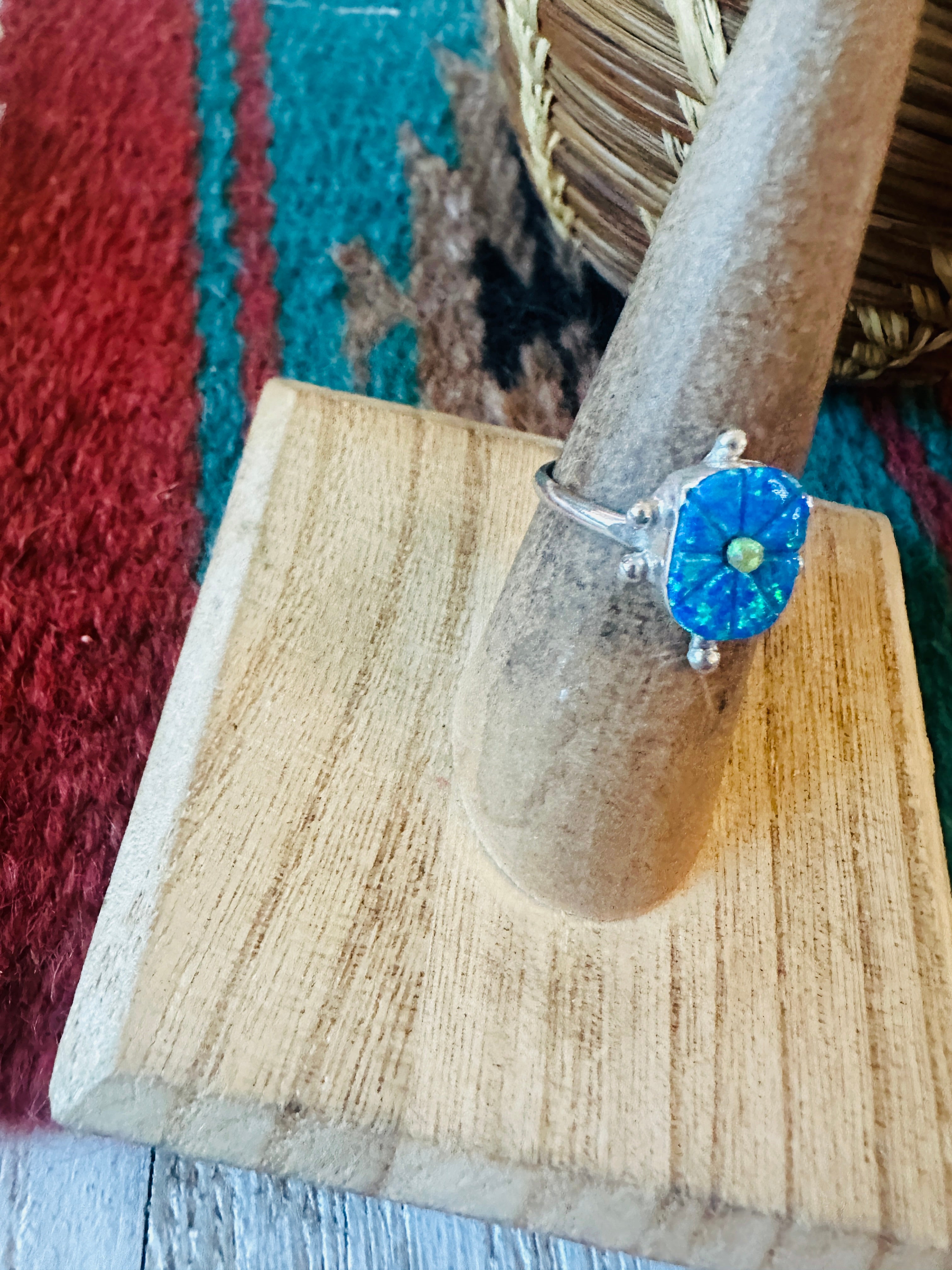 Handcrafted Sterling Silver & Blue and Yellow Opal Turtle Ring Size 6