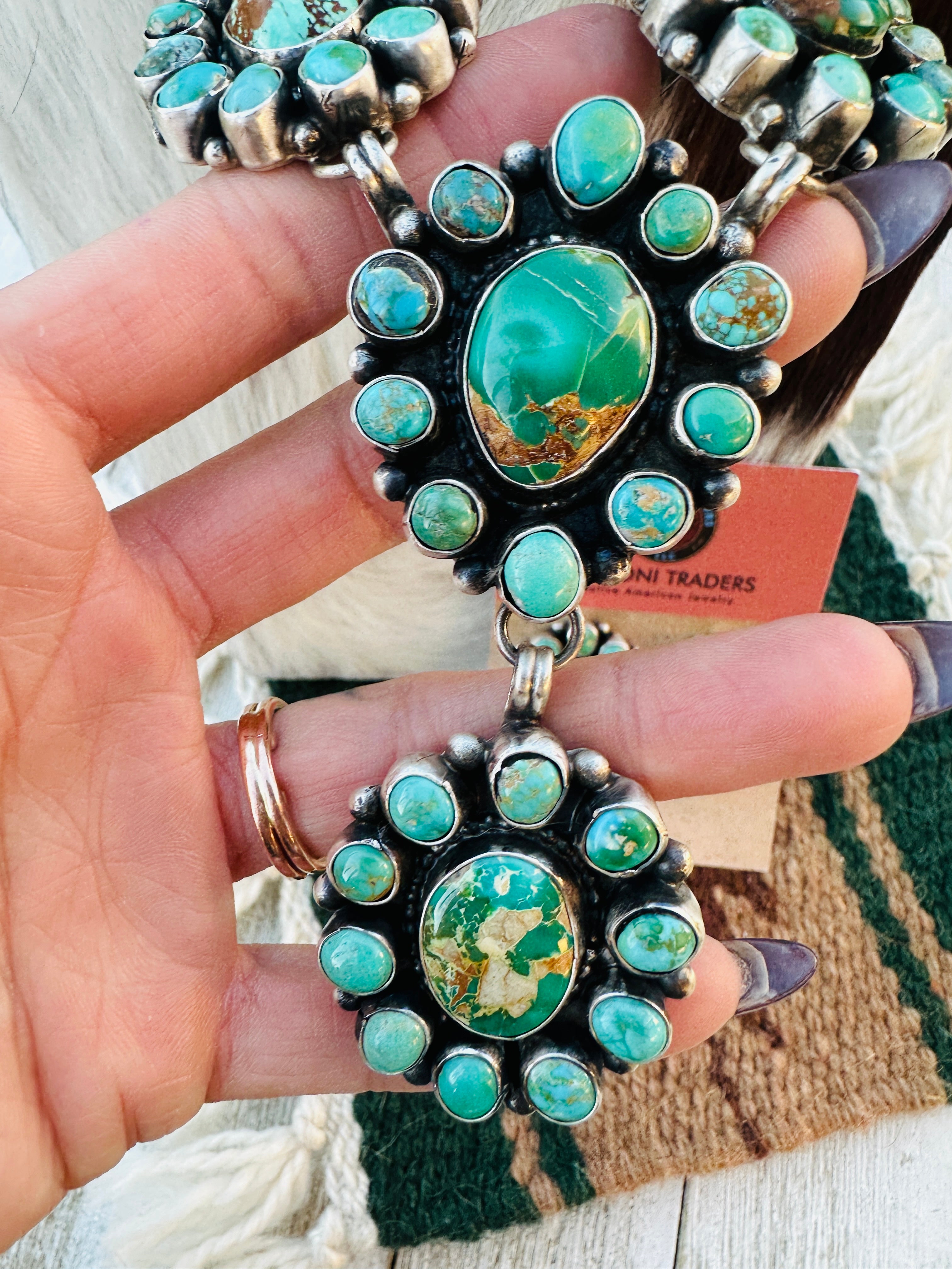 Handcrafted Royston Turquoise & Sterling Silver Necklace and Earring Set by Sheila Becenti