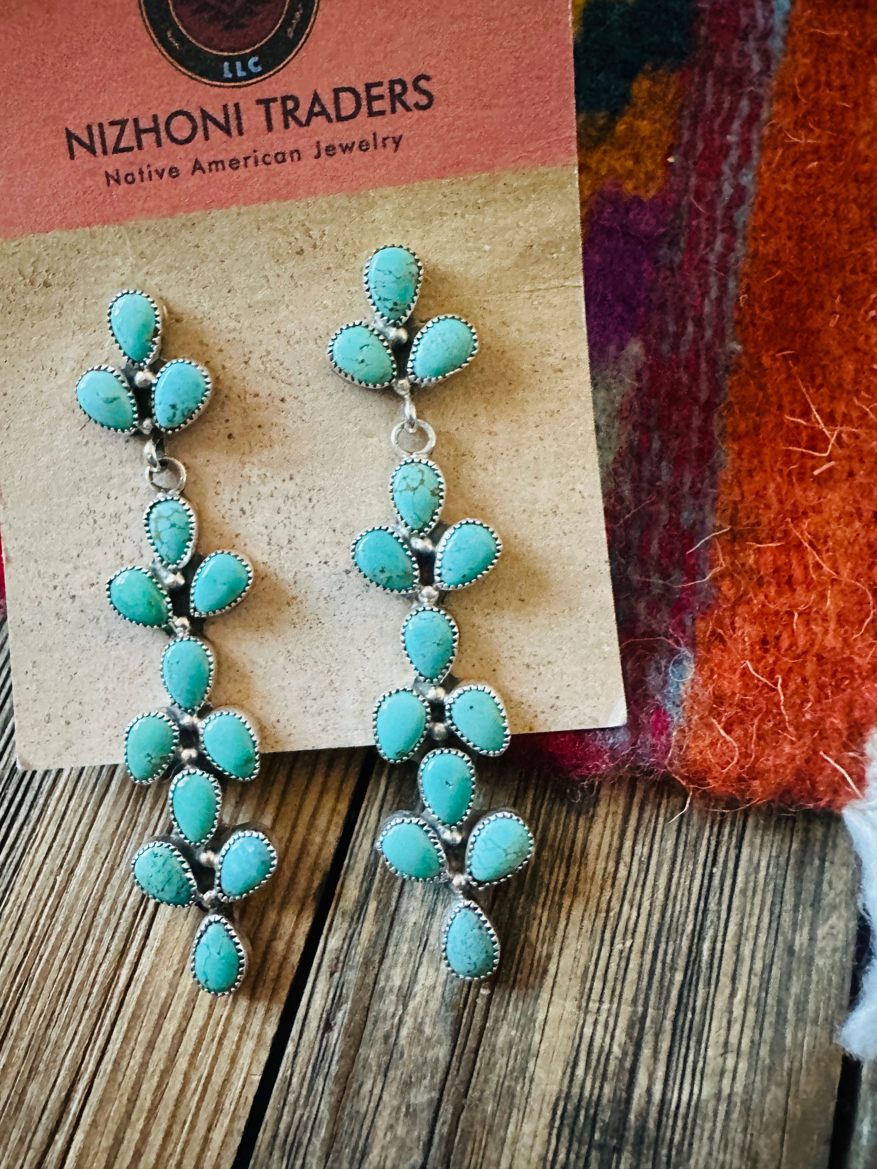 Handcrafted Turquoise & Sterling Silver Cluster Dangle Earrings
