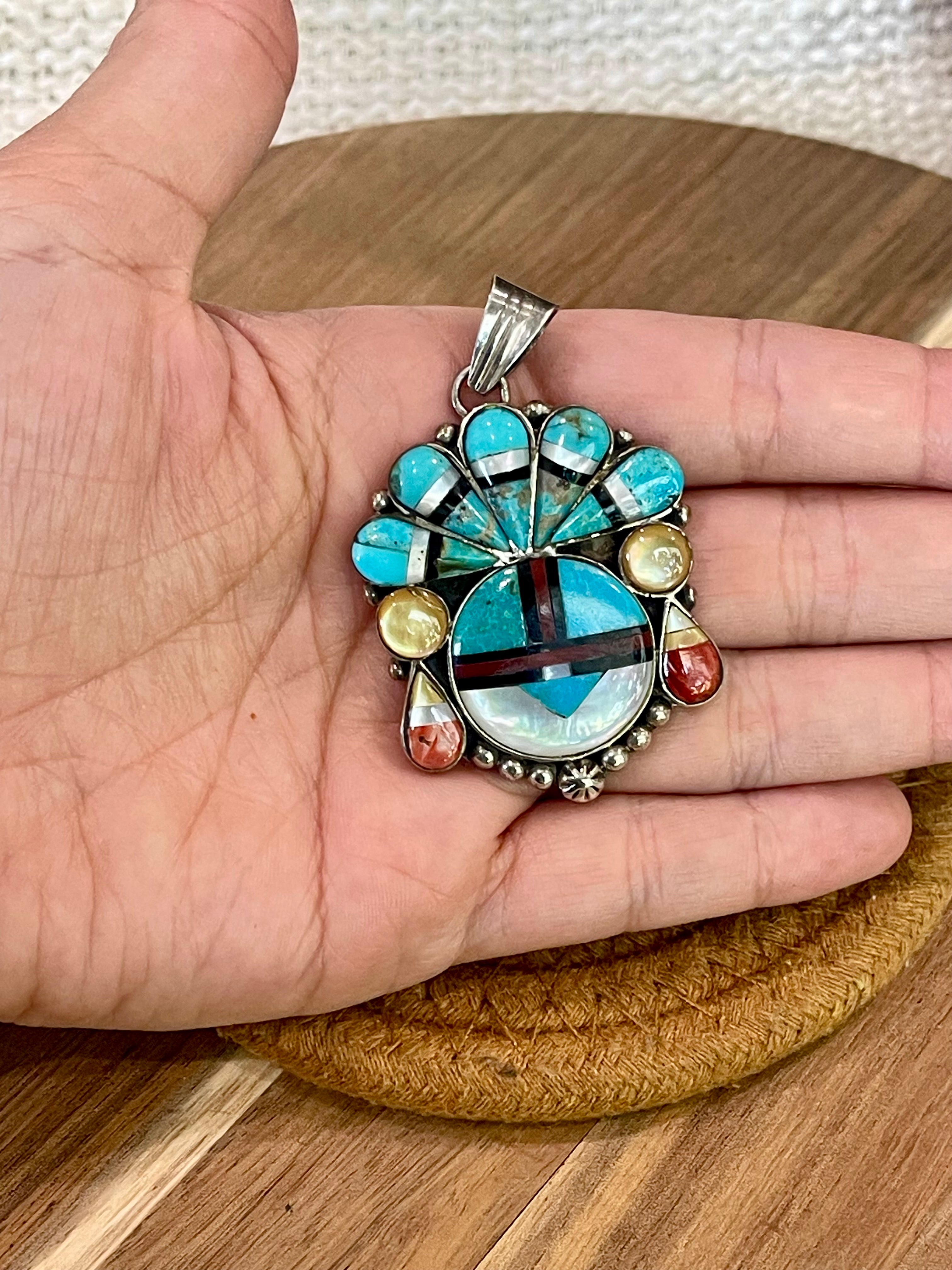 Handmade Sterling Silver & Multi Stone Sunface Pendant