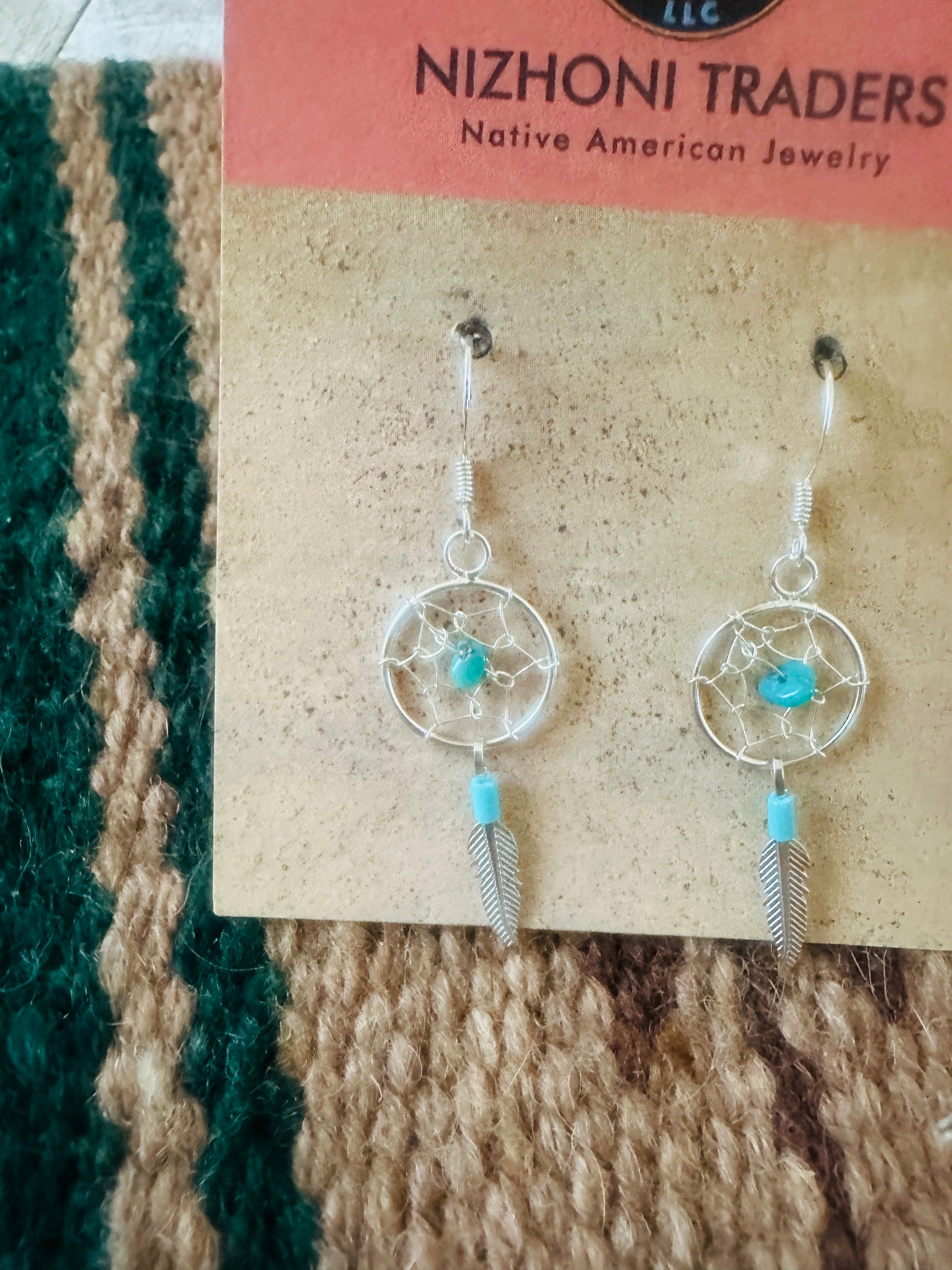 Handcrafted Turquoise & Sterling Silver Dreamcatcher Earrings