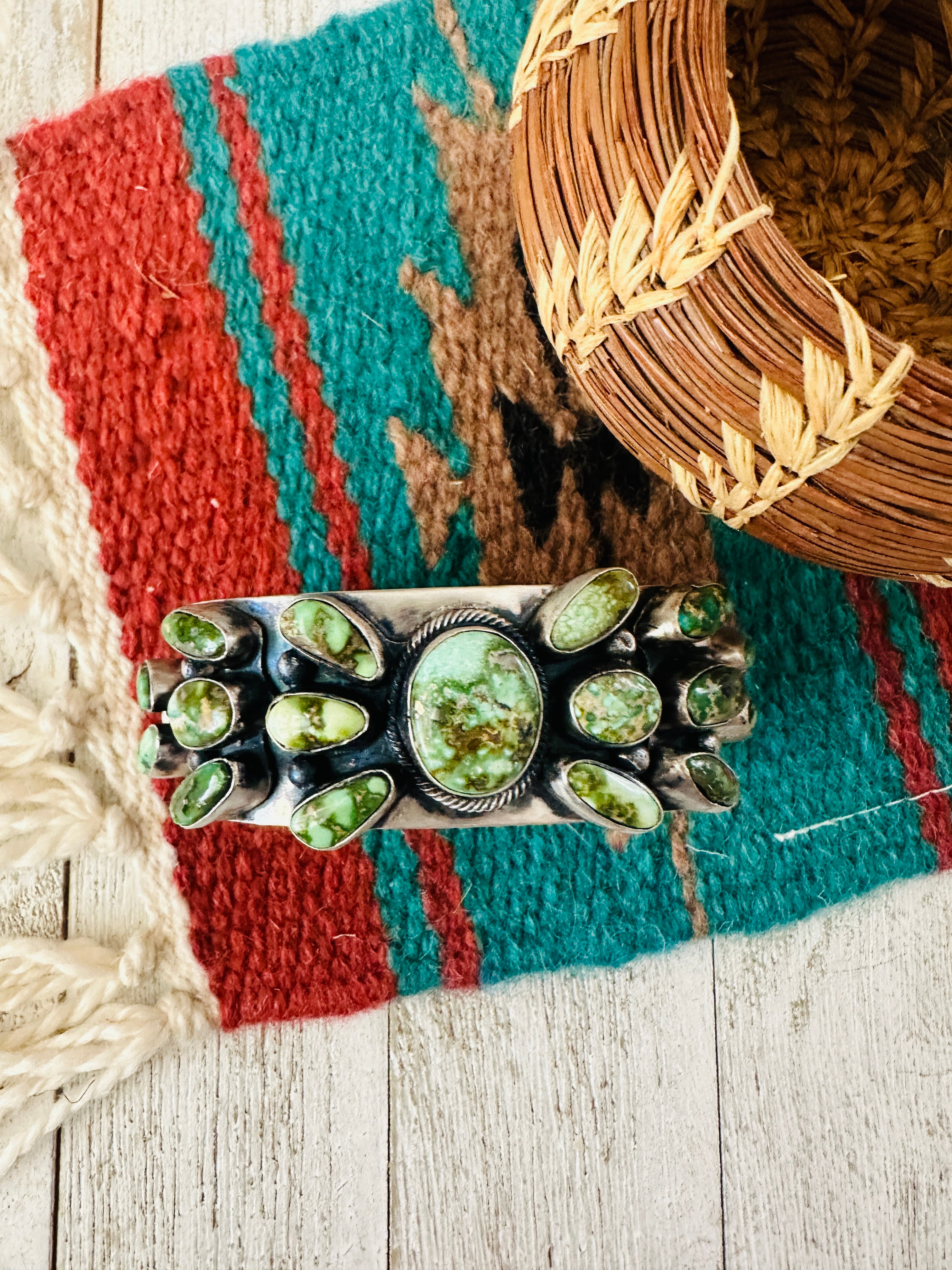 Navajo Sterling Silver & Sonoran Gold Turquoise Cuff Bracelet By B Johnson /