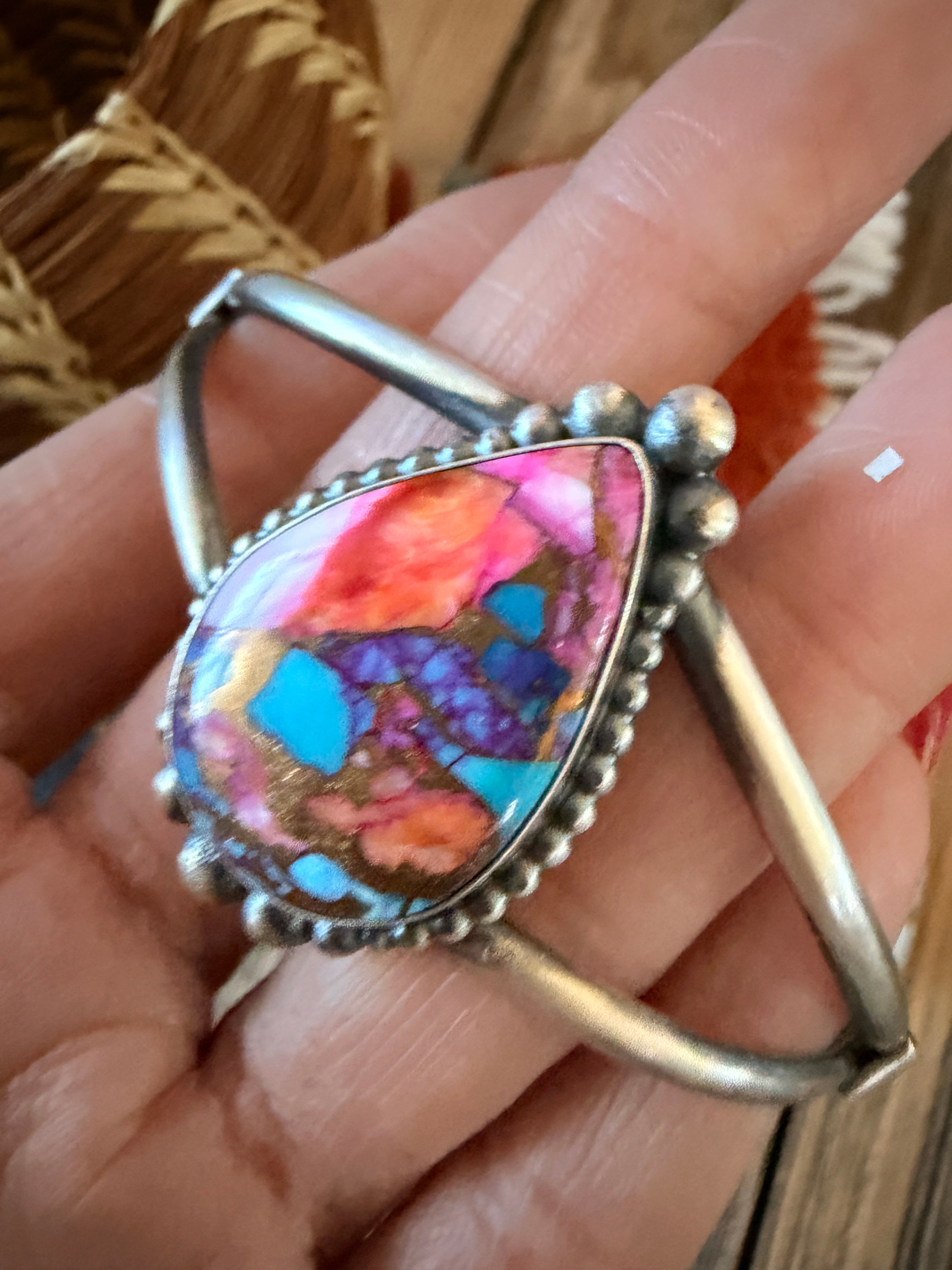 Handcrafted Pink Dream Mojave & Sterling Silver Cuff Bracelet