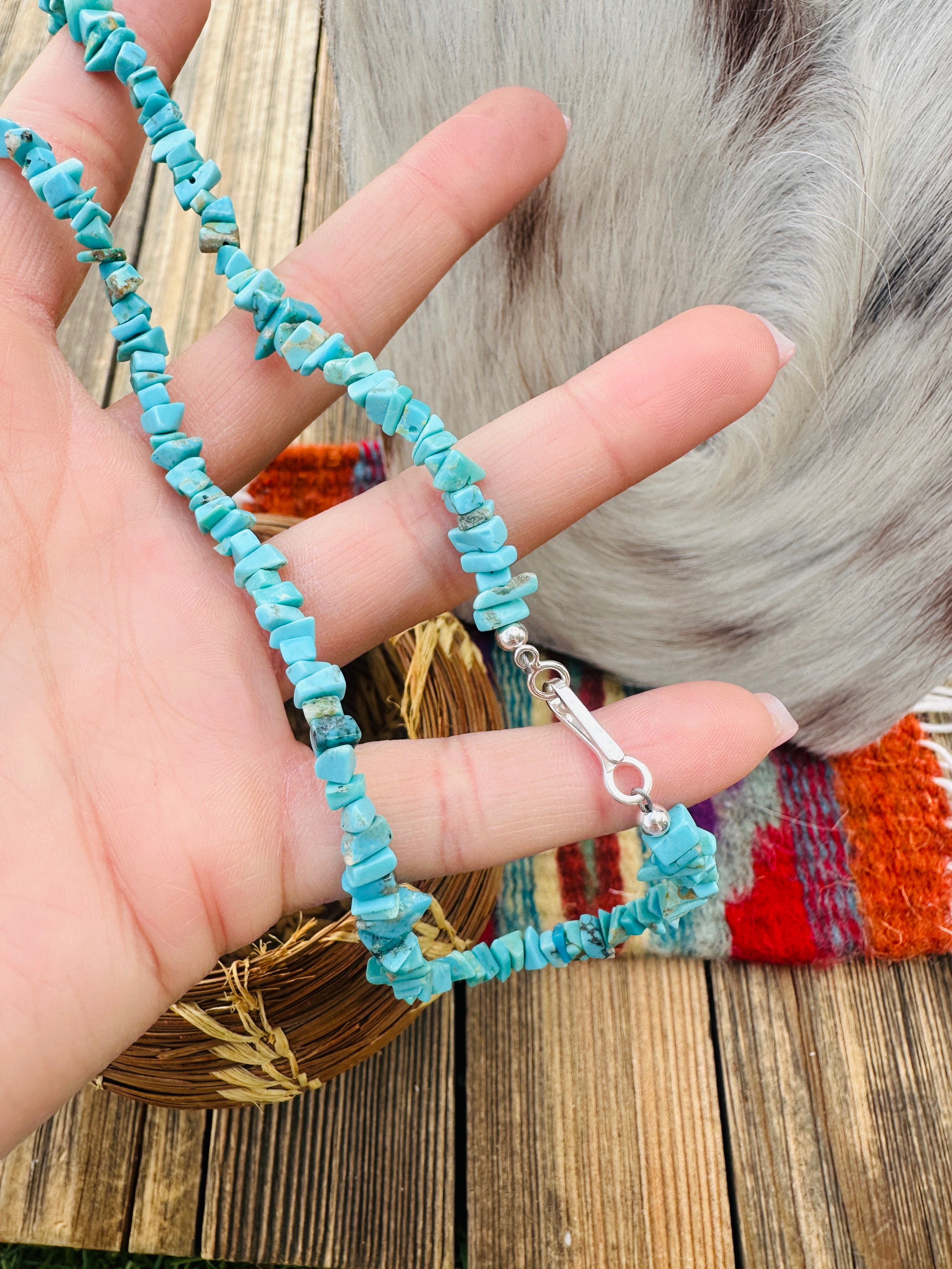 Handcrafted Turquoise & Sterling Silver Beaded 16” Necklace
