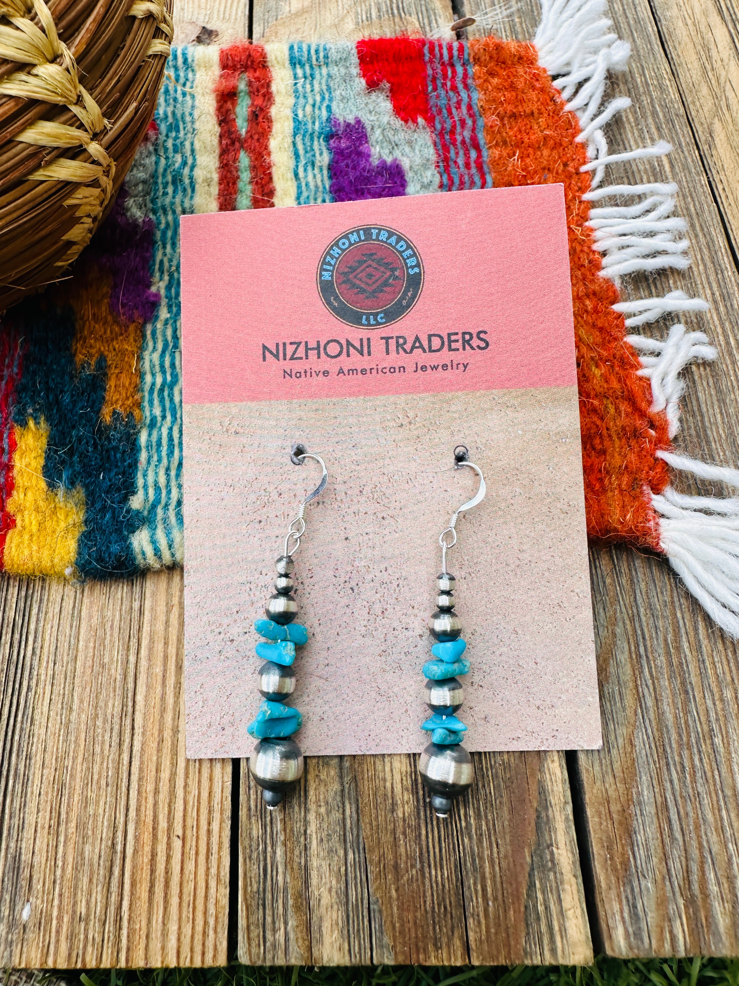 Handcrafted Turquoise & Sterling Silver Pearl Beaded Dangle Earrings