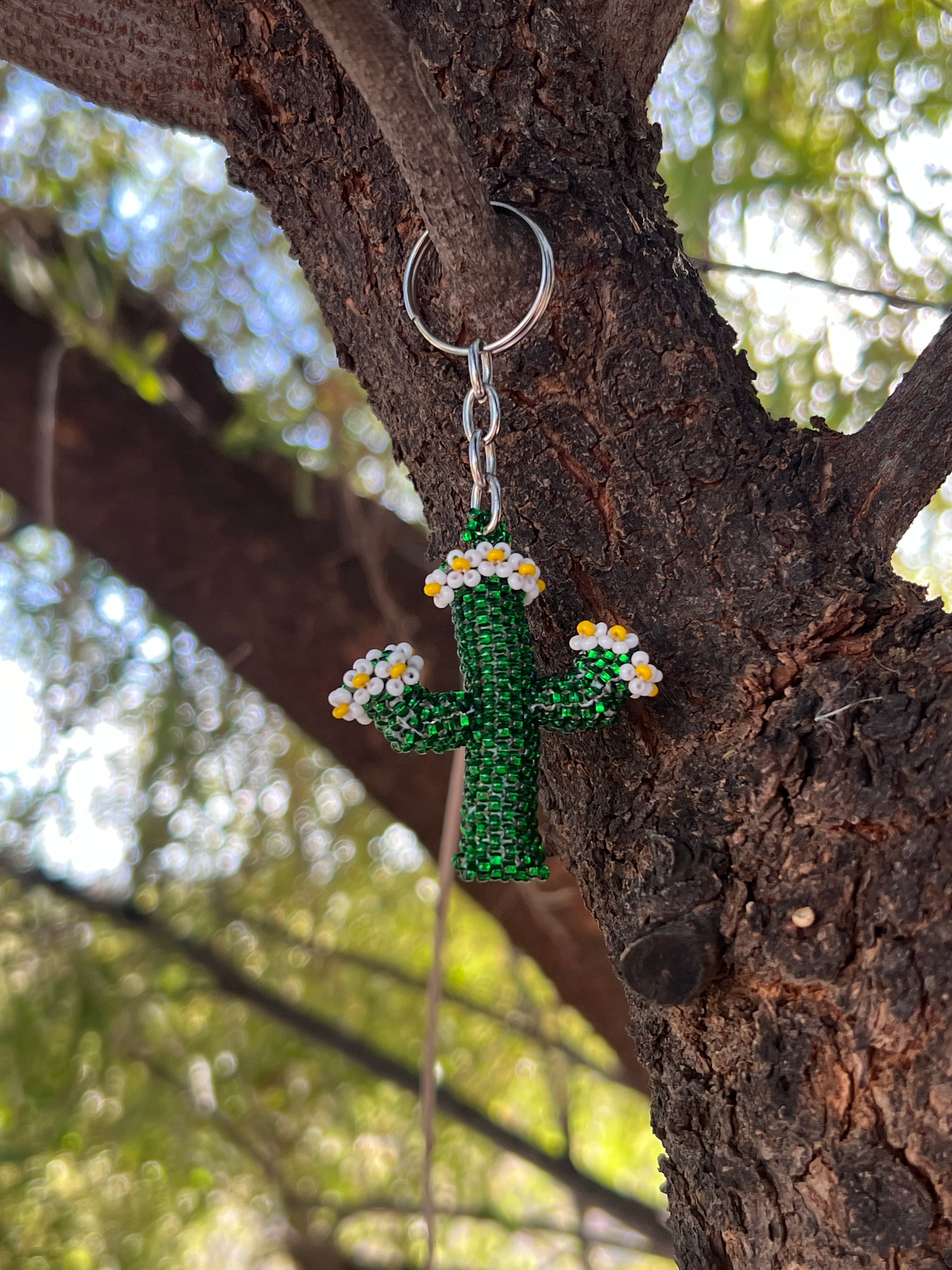 🌵Handmade Beaded Dark Green Saguaro Cactus Keychain🌵