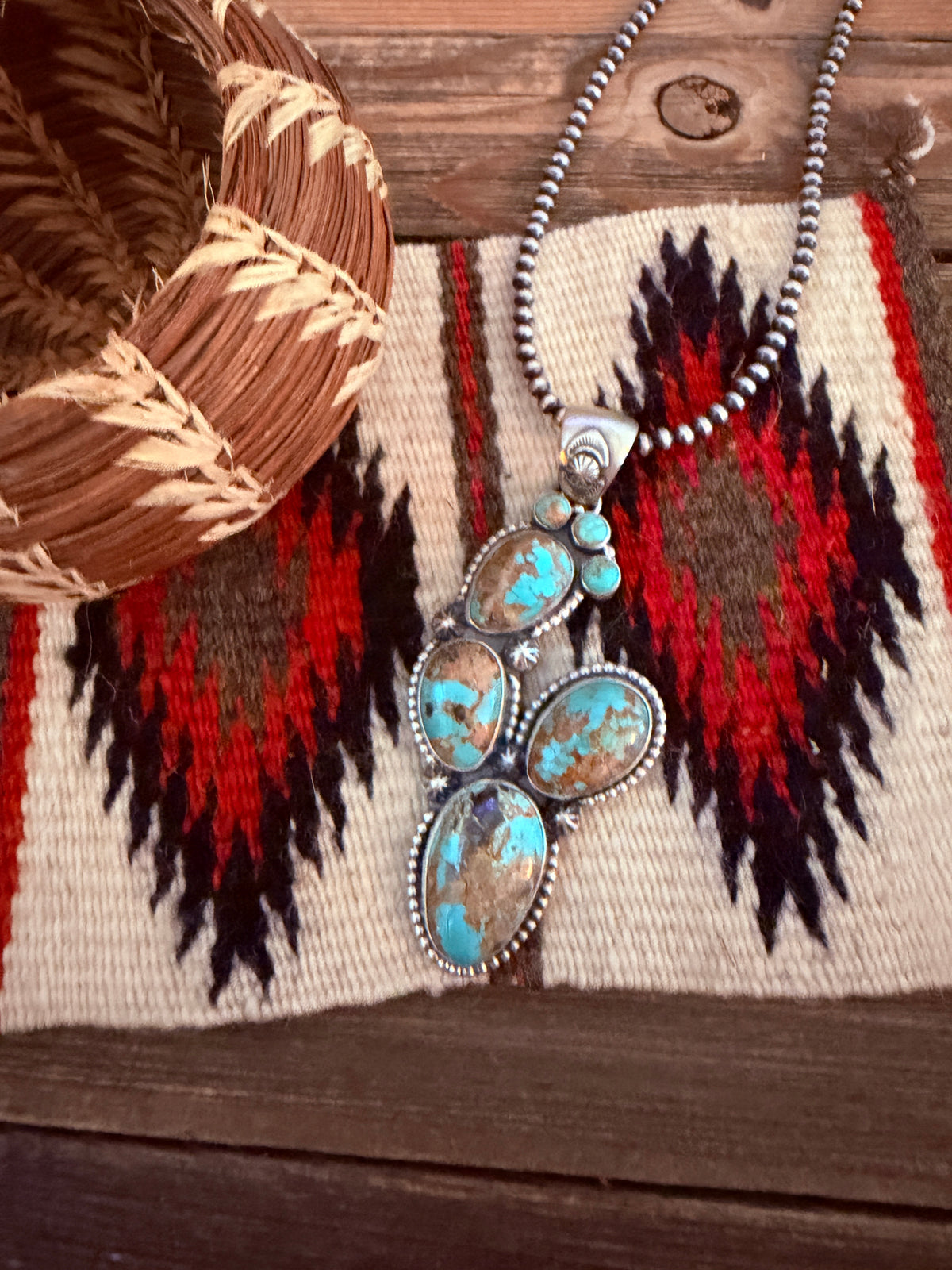 Handcrafted Sterling Silver & Number 8 Turquoise Cactus Pendant by Larry Kaye