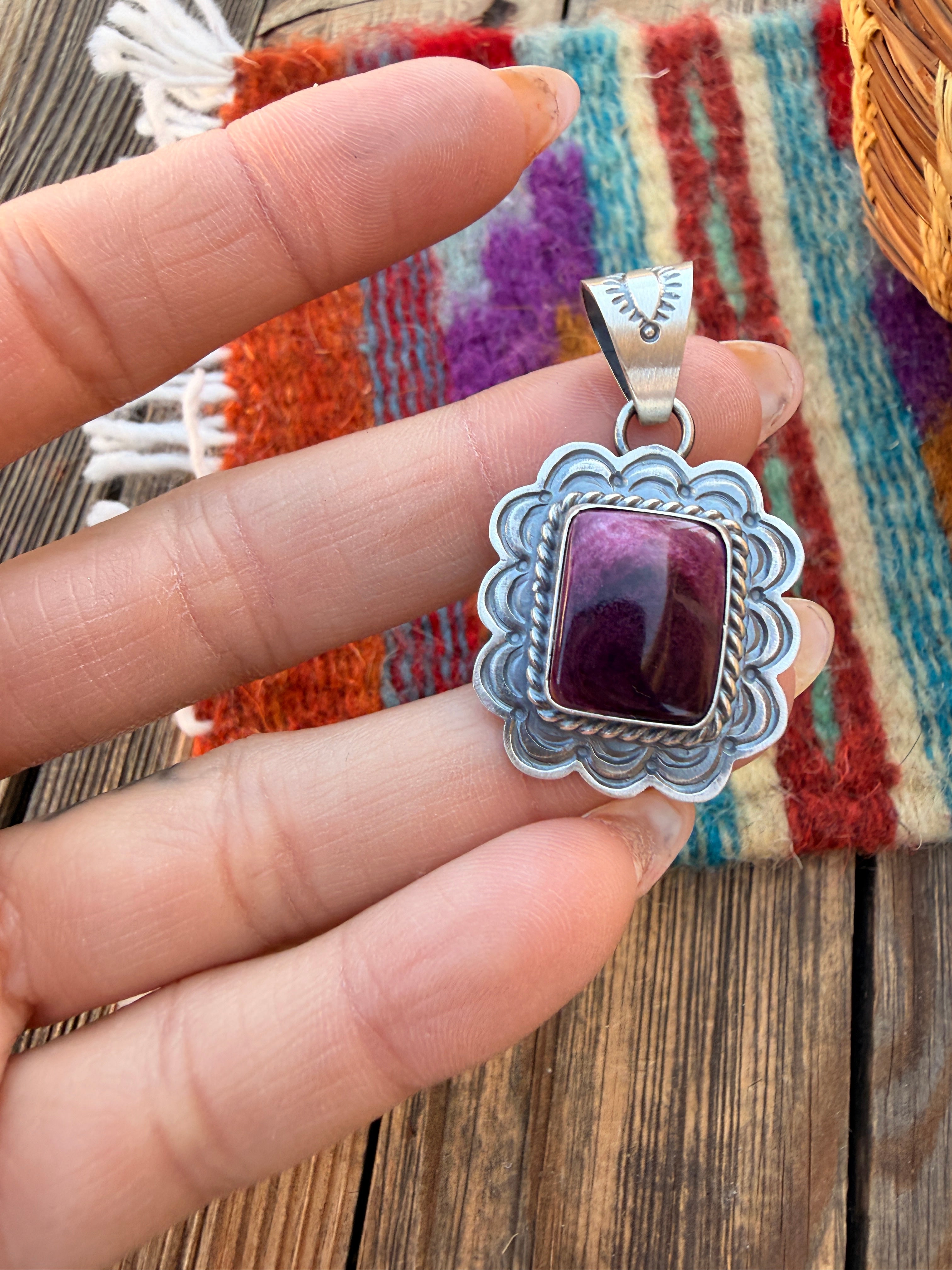 Handcrafted Sterling Silver & Purple Spiny Pendant by Patrick Skeets