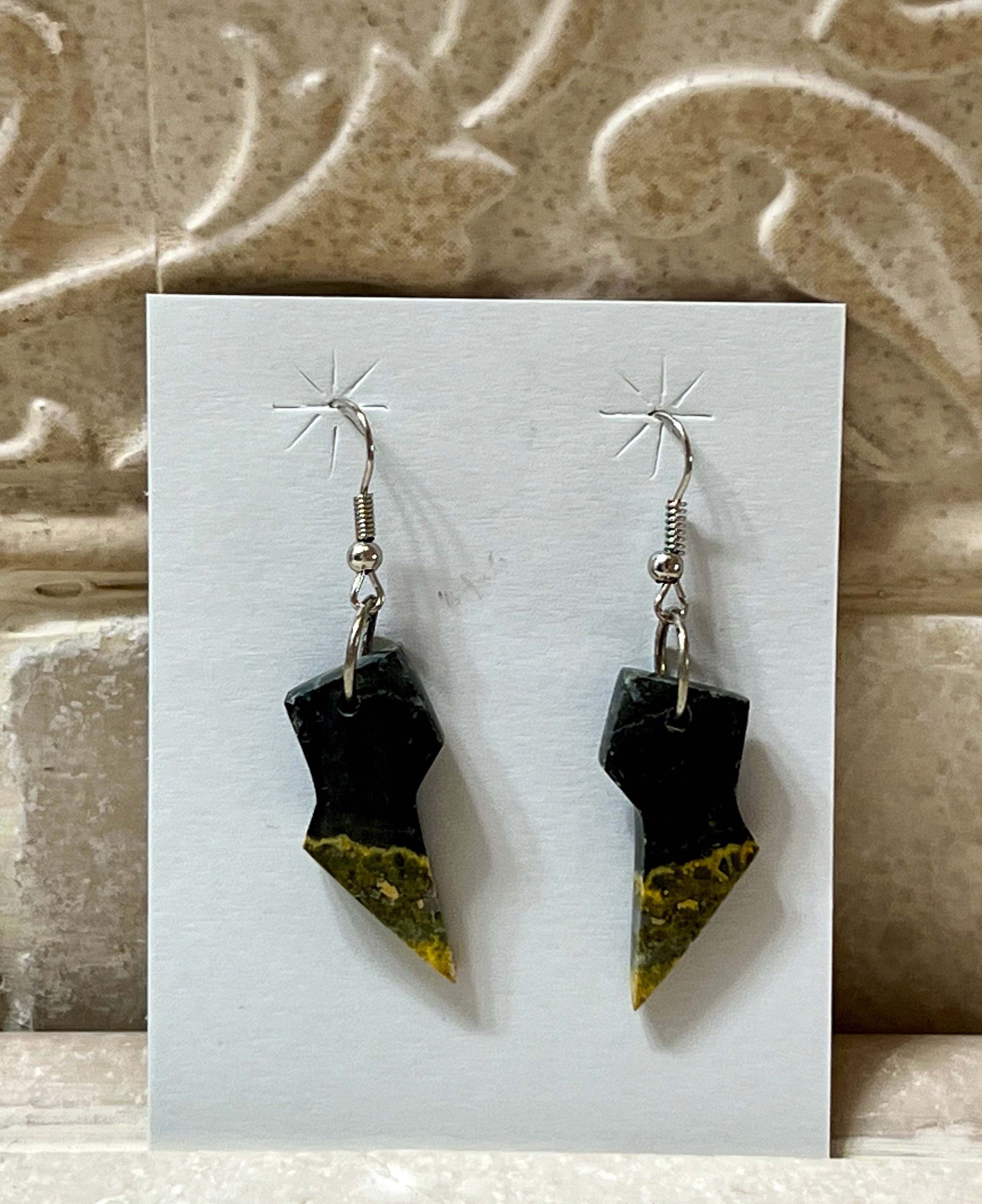 Handcrafted Bumblebee & Sterling Silver Lightning Bolt Slab Earrings