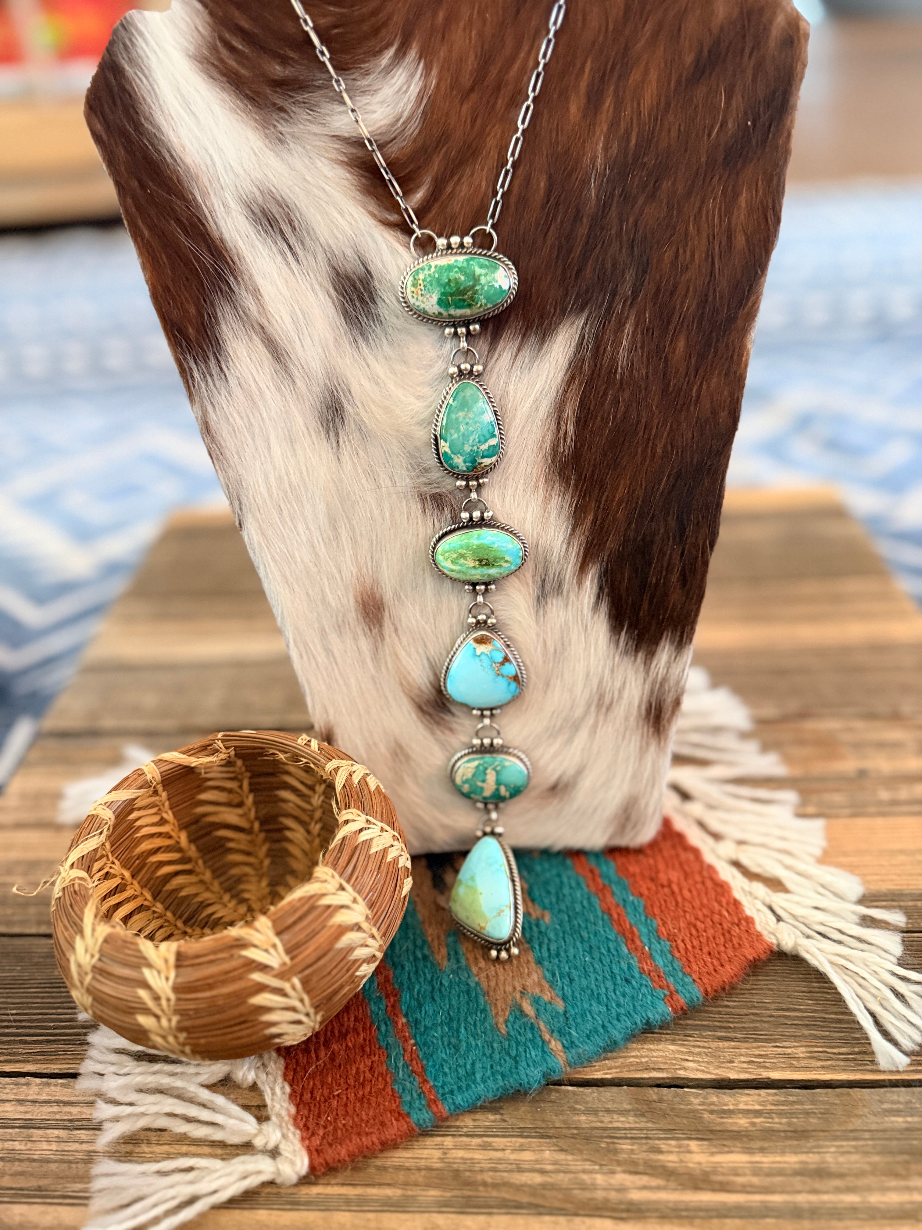Handcrafted Multi Turquoise & Sterling Silver Lariat Necklace by Vicky Hicks
