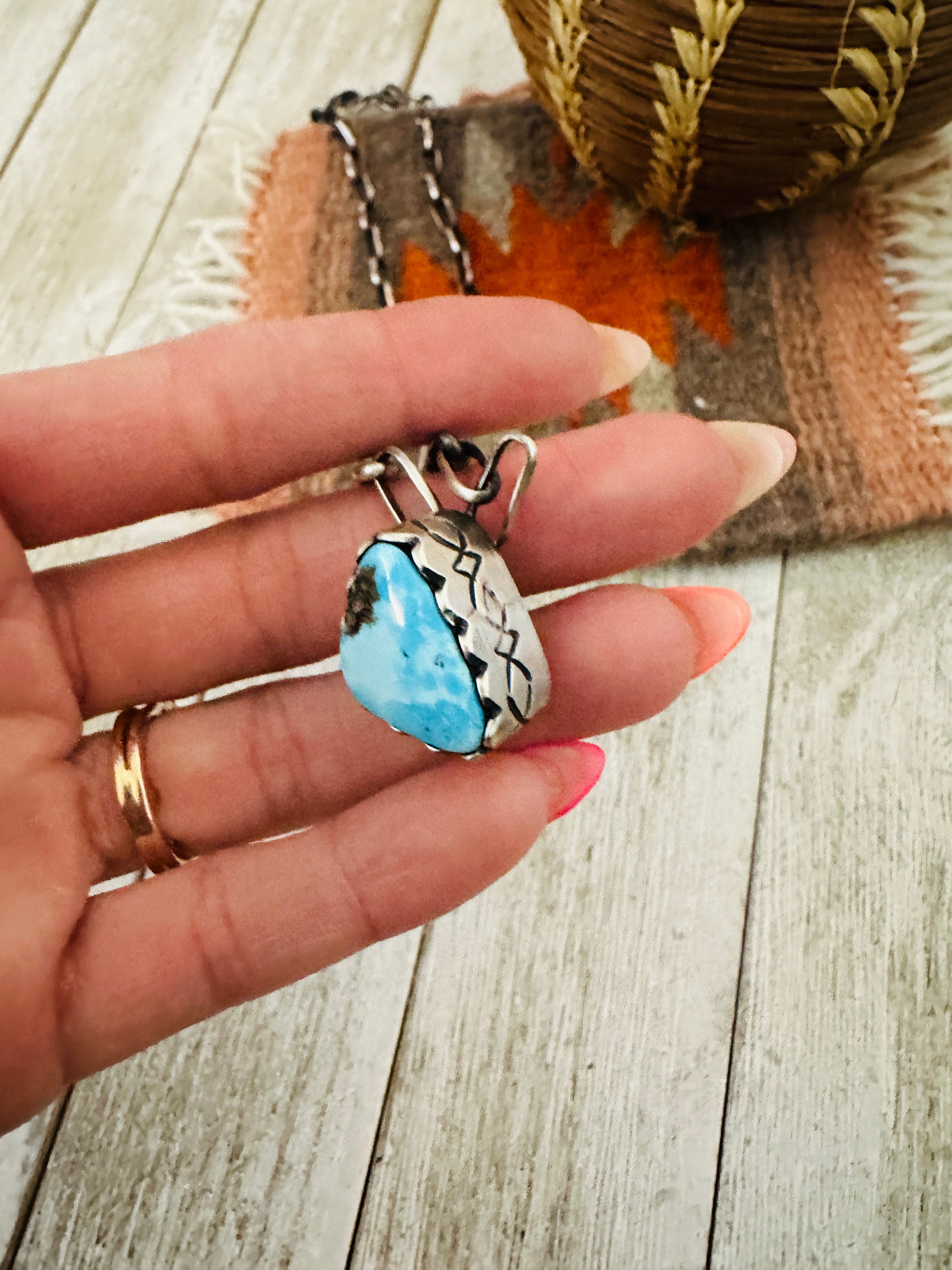 Handcrafted Turquoise & Sterling Silver Chain Necklace