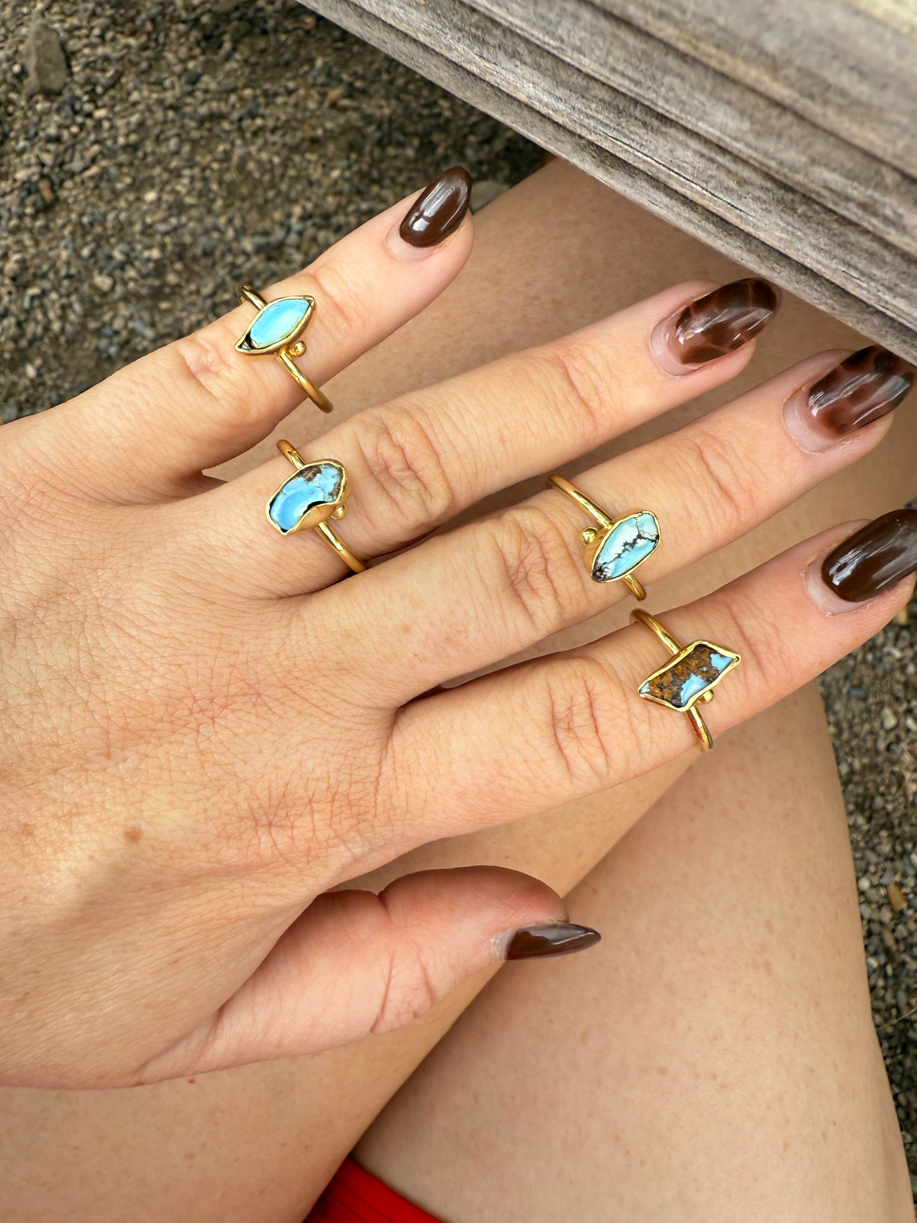 “The Golden Collection” Natural Golden Hills Turquoise Adjustable Stacker Delicate Ring