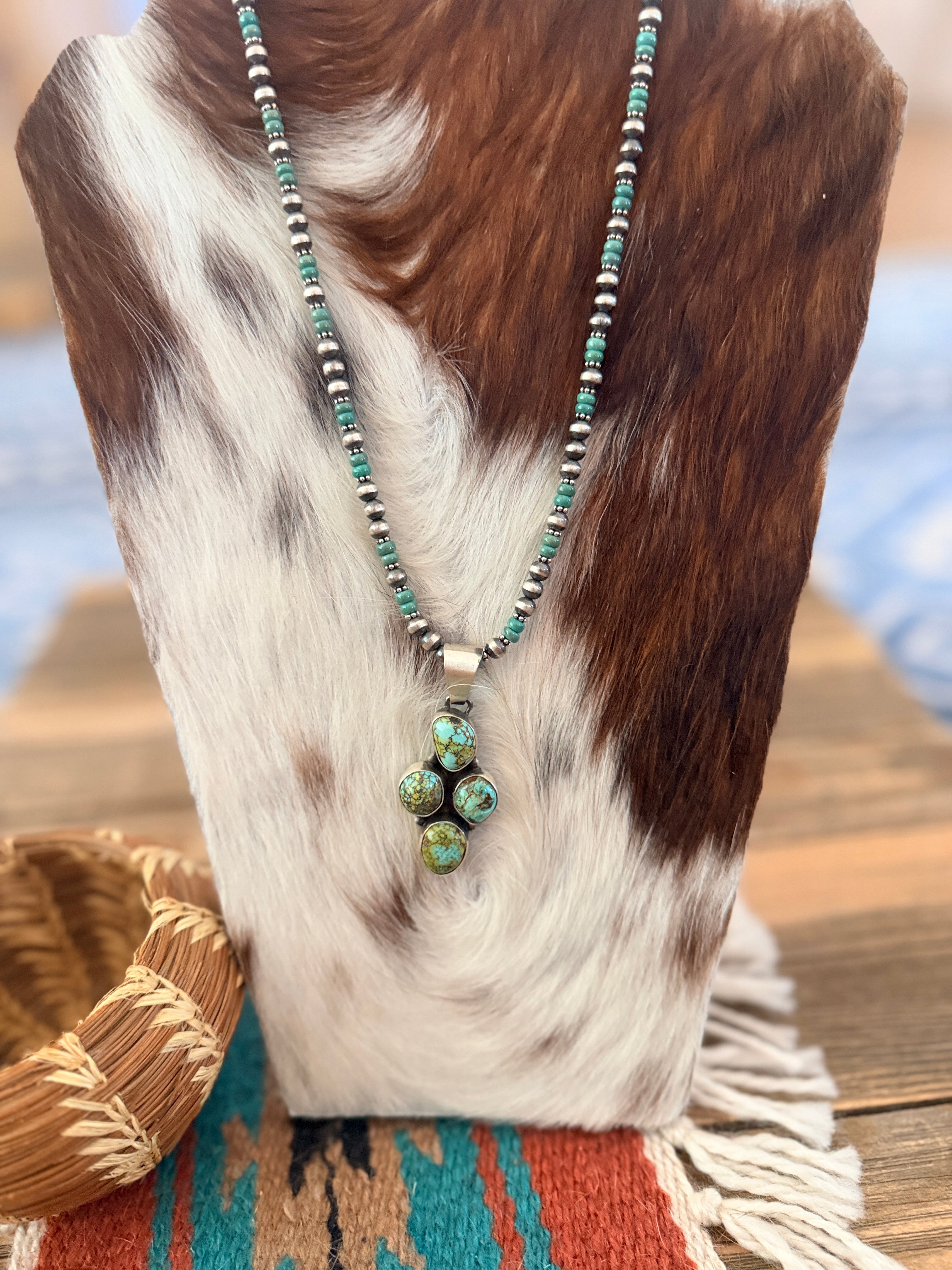 Handcrafted Turquoise & Sterling Silver Cluster Beaded Necklace by Darrin Livingston