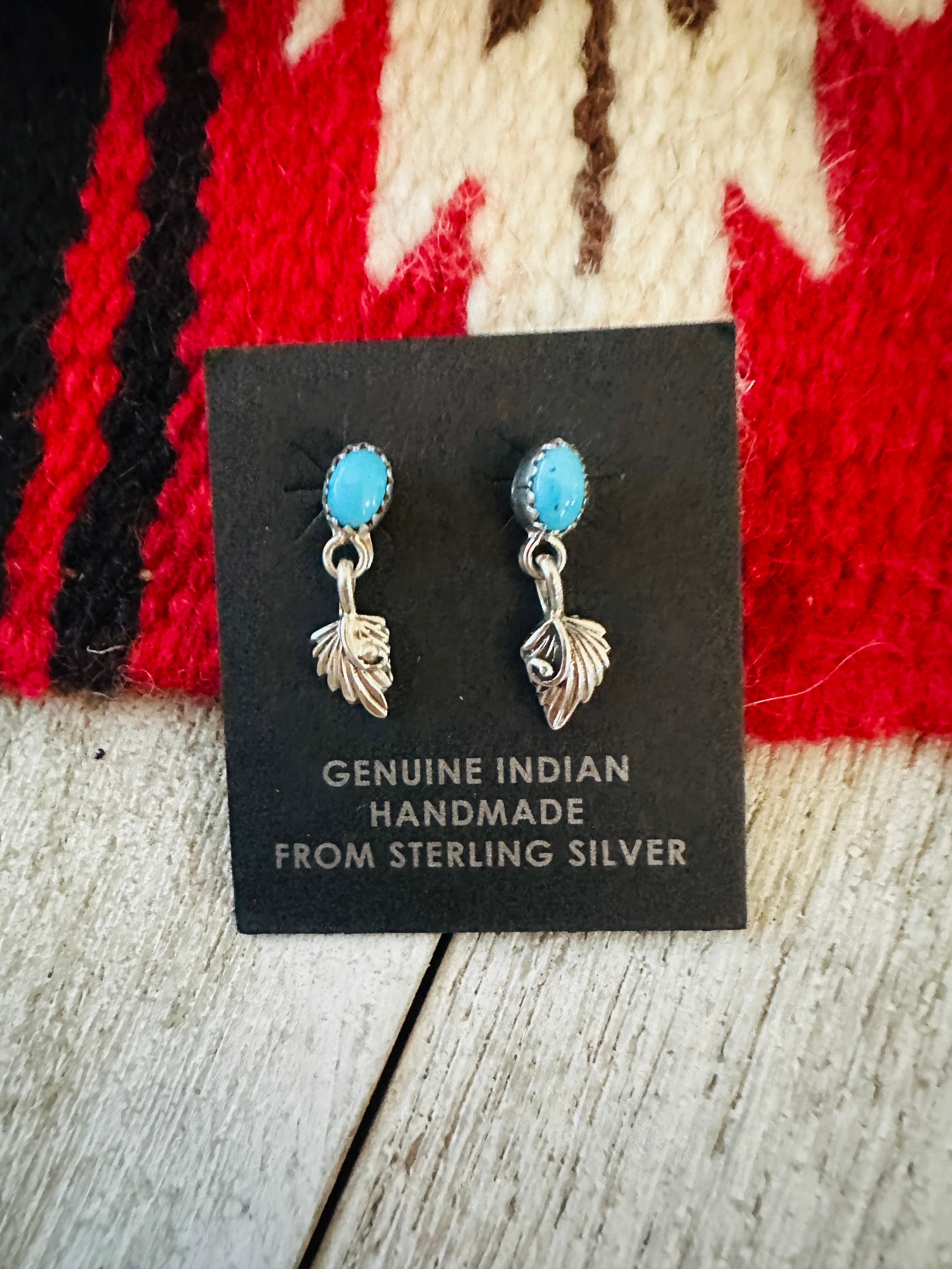 Navajo Turquoise & Sterling Silver Feather Dangle Earrings
