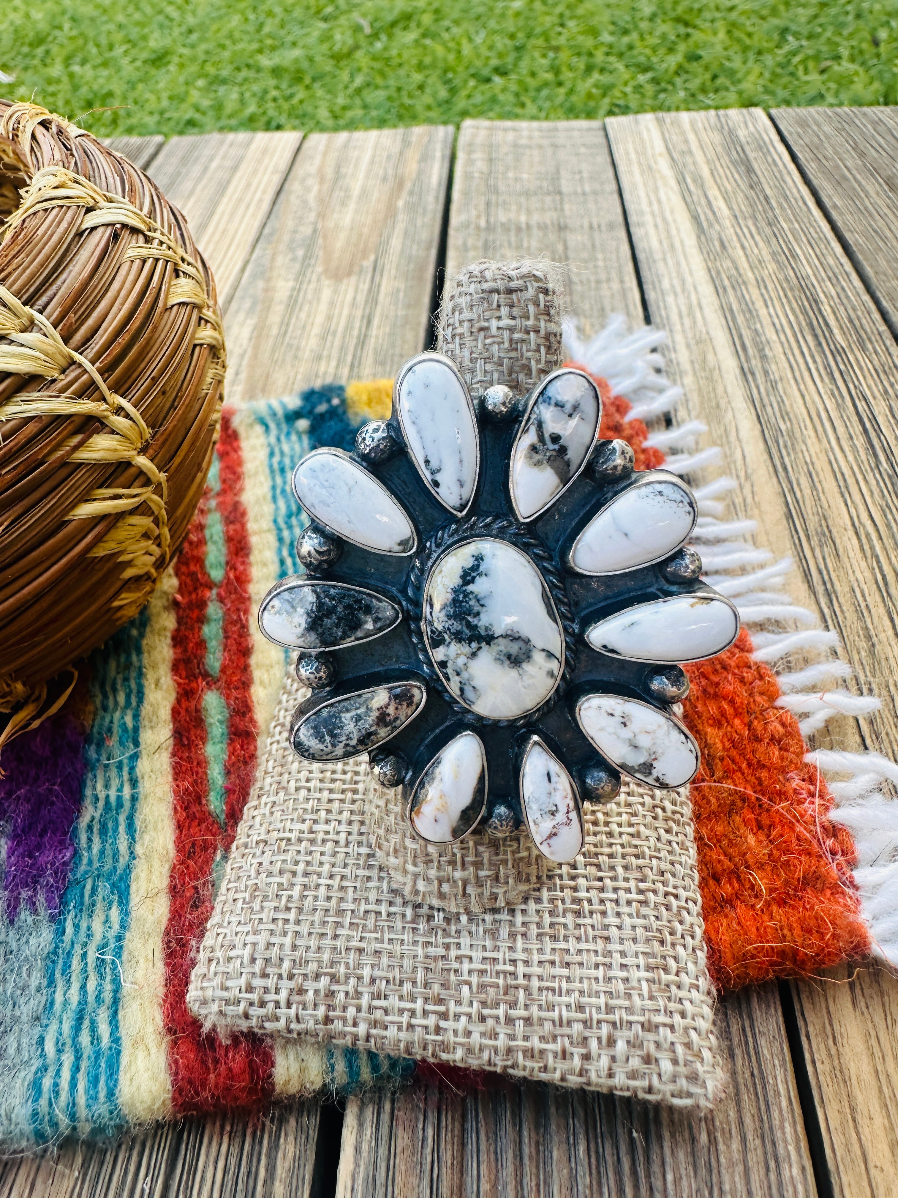 Handcrafted White Buffalo & Sterling Silver Adjustable Ring