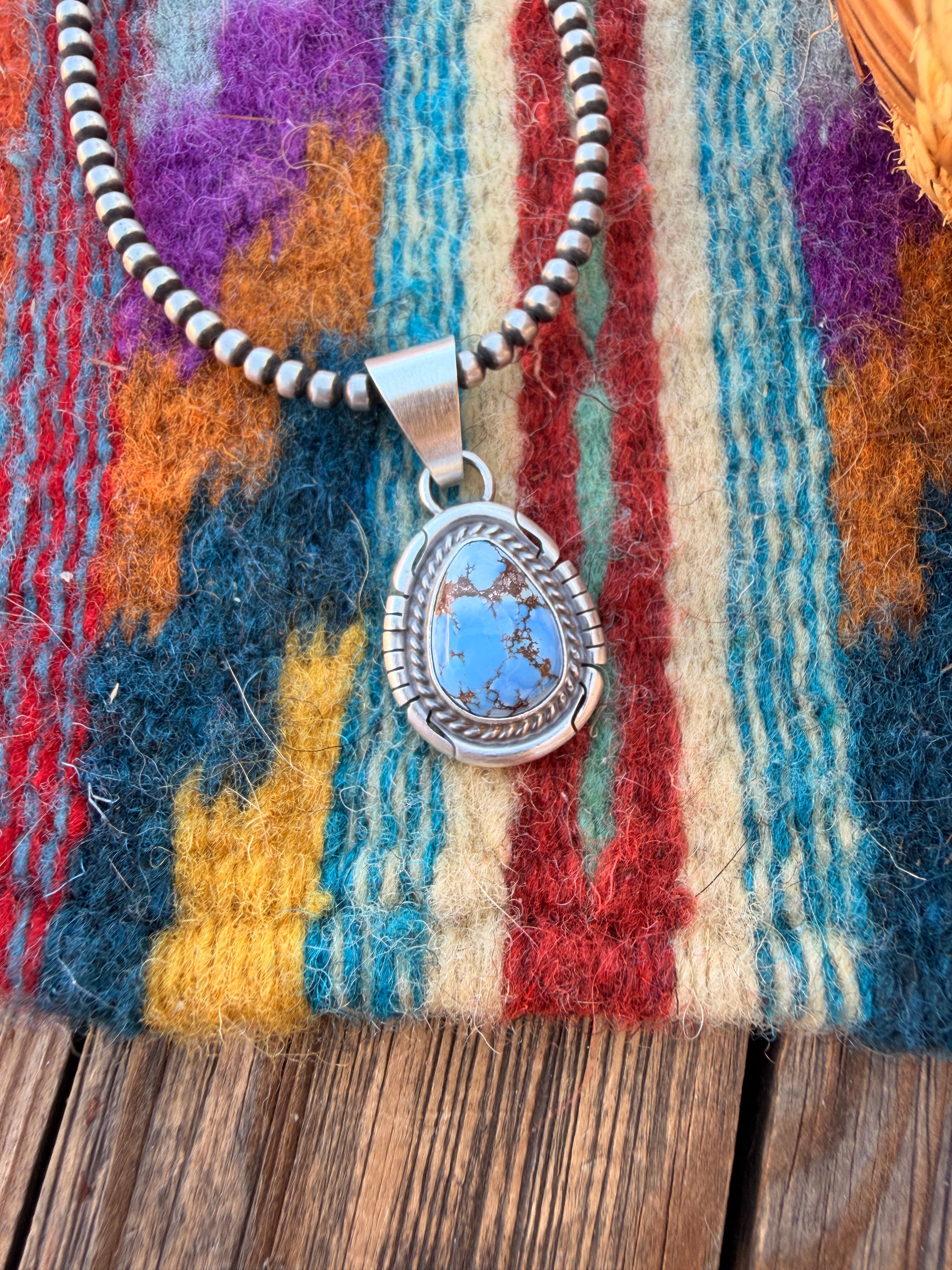 Handcrafted Sterling Silver & Golden Hills Turquoise Pendant by David Skeets