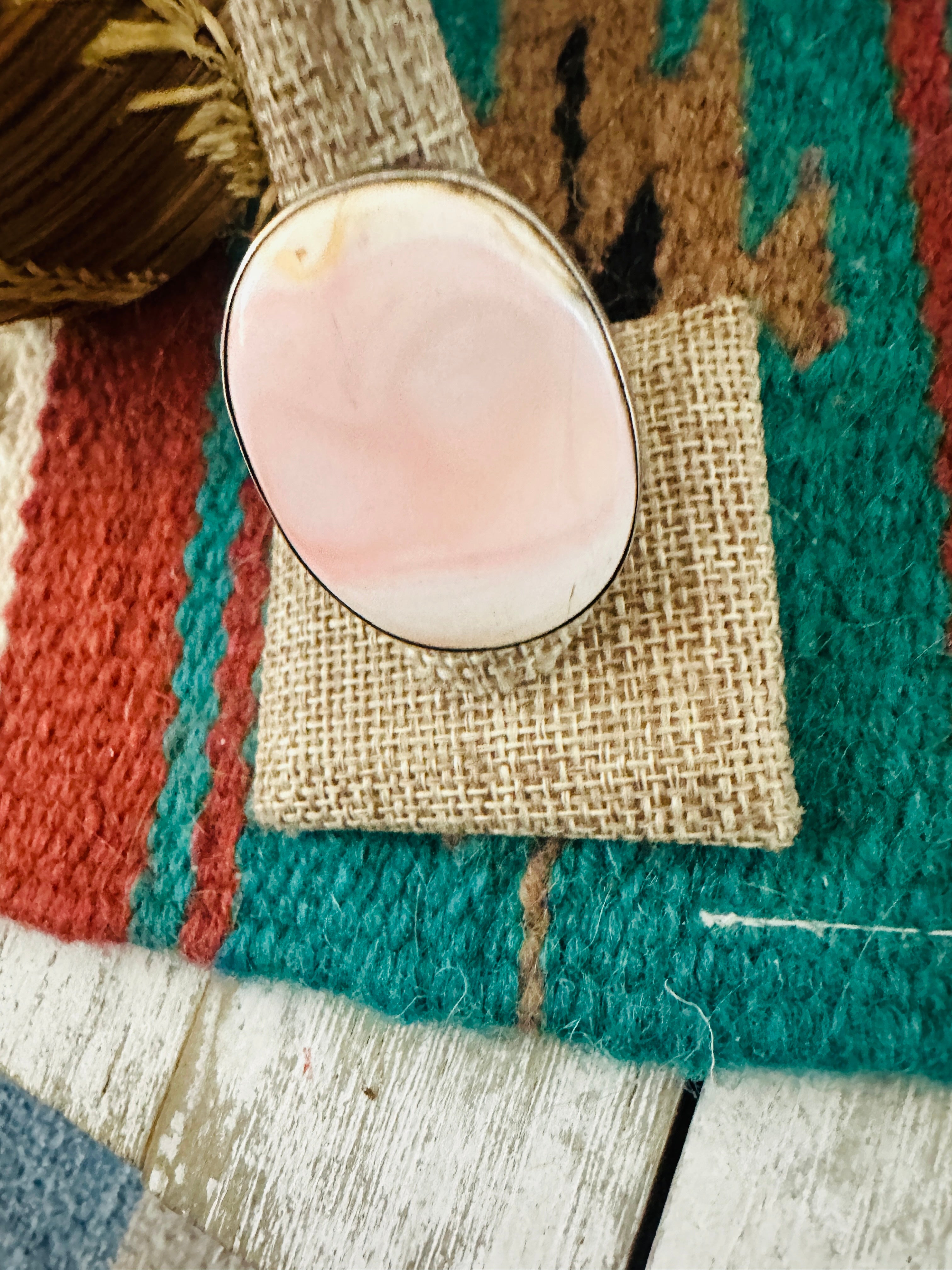 Handcrafted Old Pawn Sterling Silver & Queen Pink Ring Size 10.5