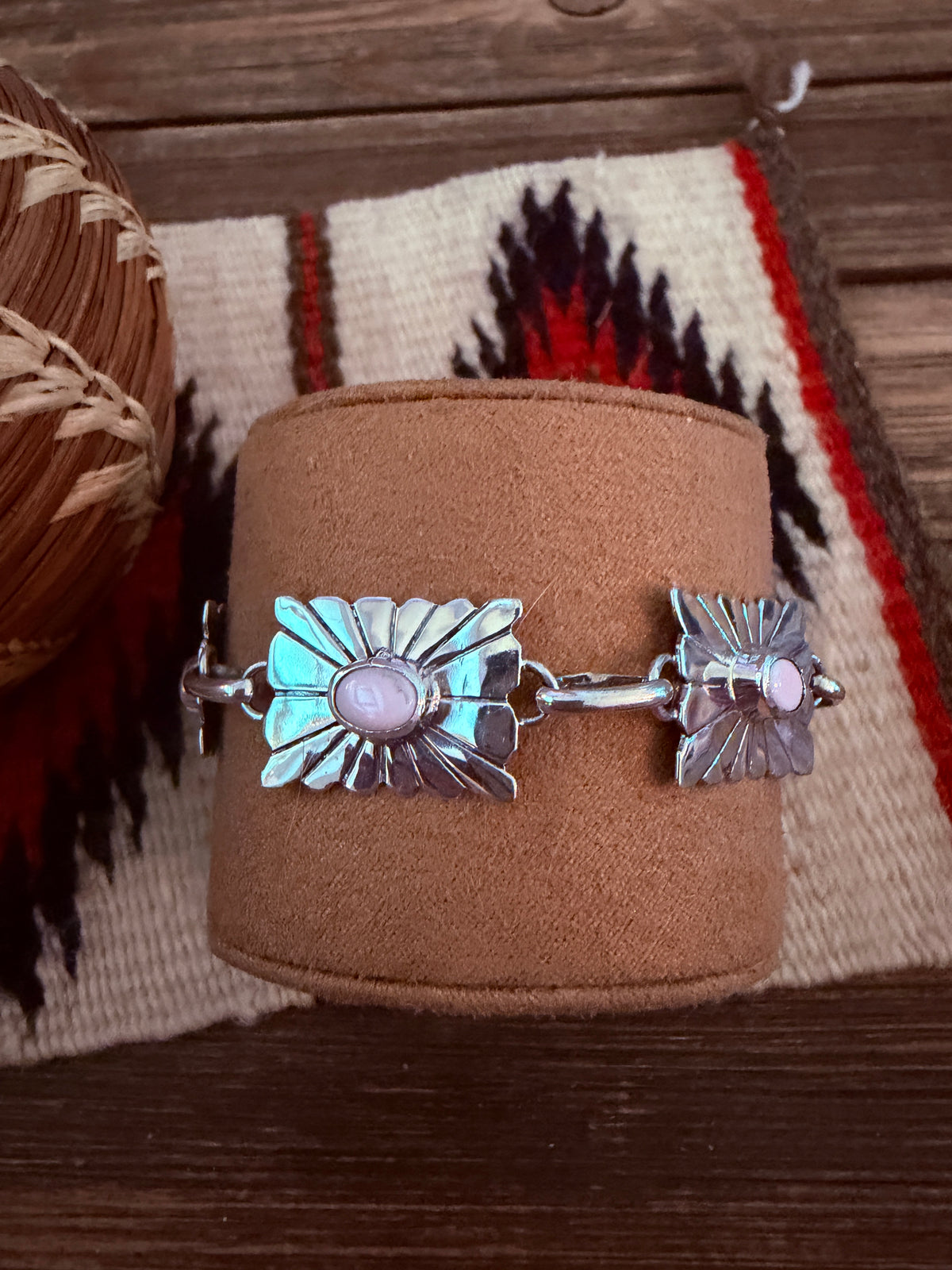 Handcrafted Sterling Silver & Mother of Pearl Link Bracelet by Rita Lee
