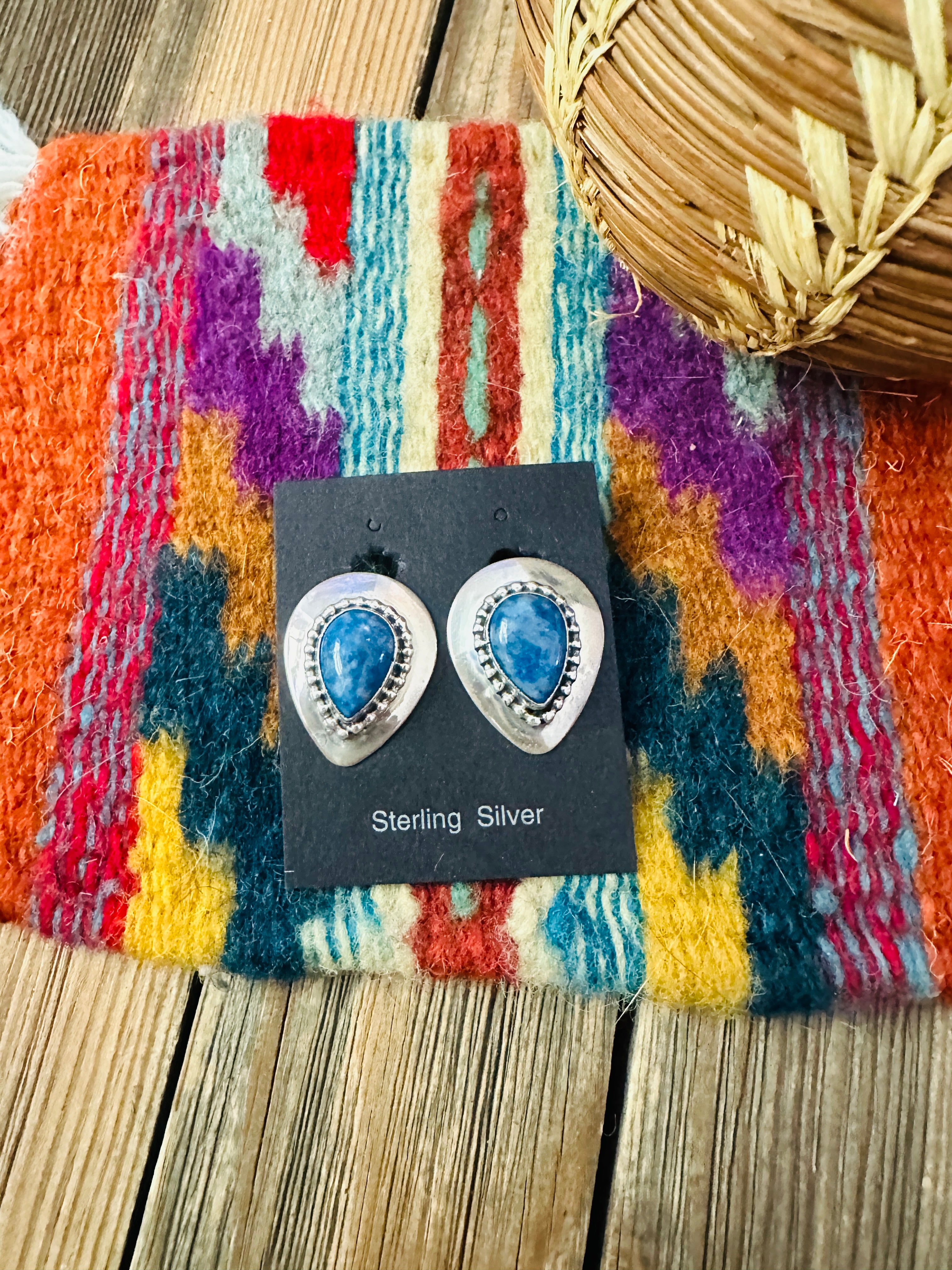 Handcrafted Denim Lapis & Sterling Silver Clip On Earrings