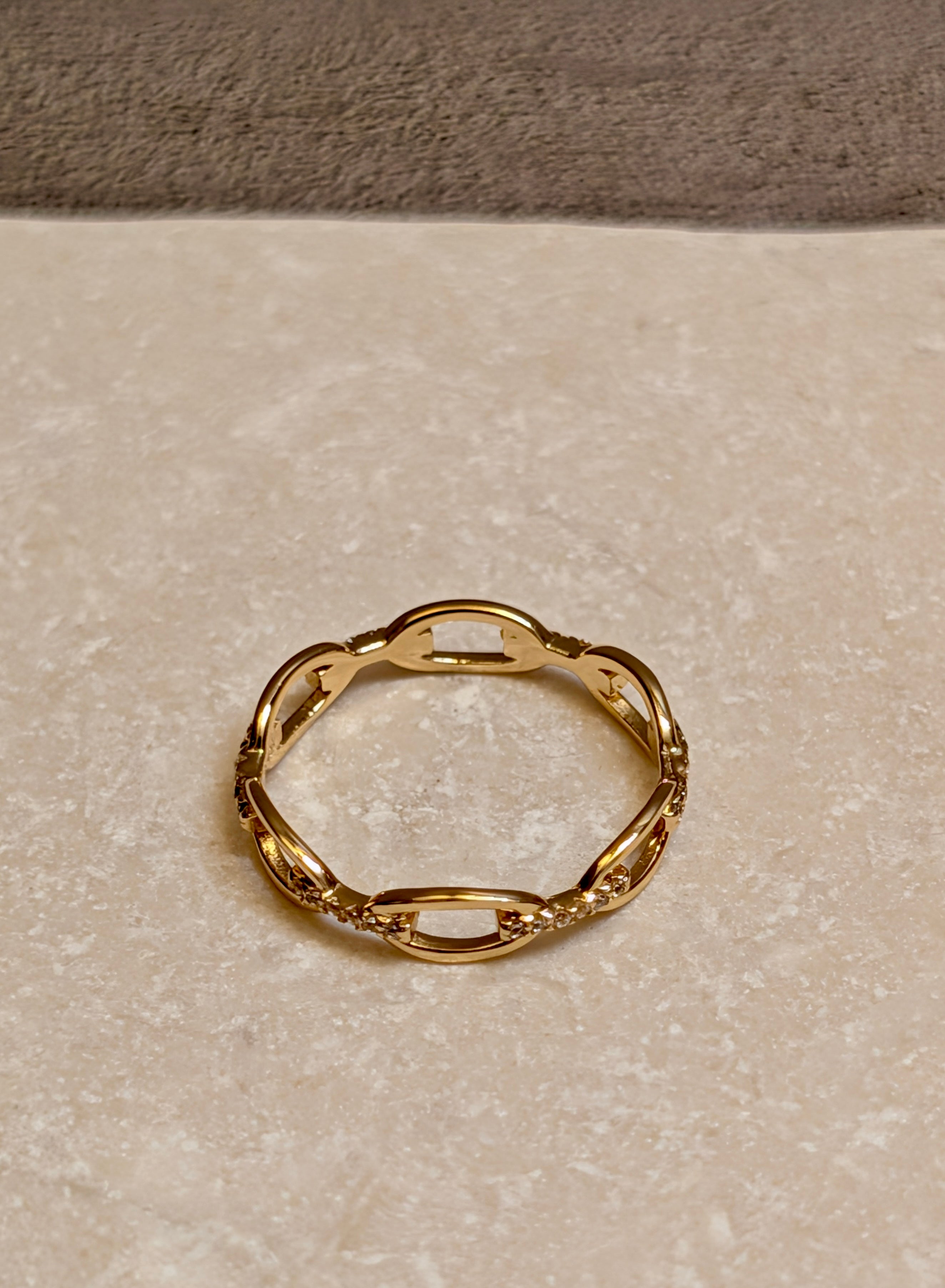 14K Gold Plated Sterling Silver CZ Open Chain Link Ring