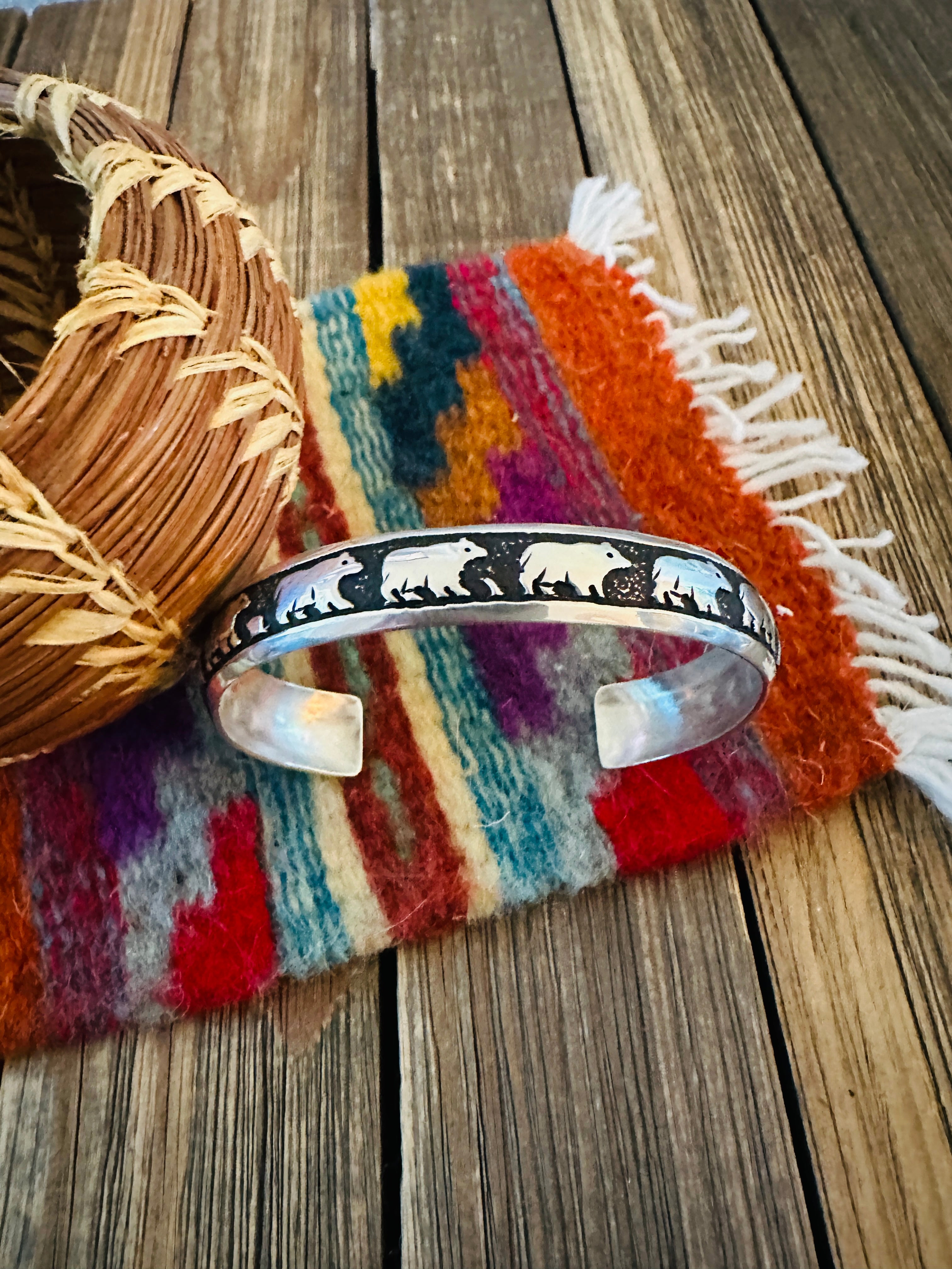 Handcrafted Sterling Silver Bear Cuff Bracelet by T & R Singer