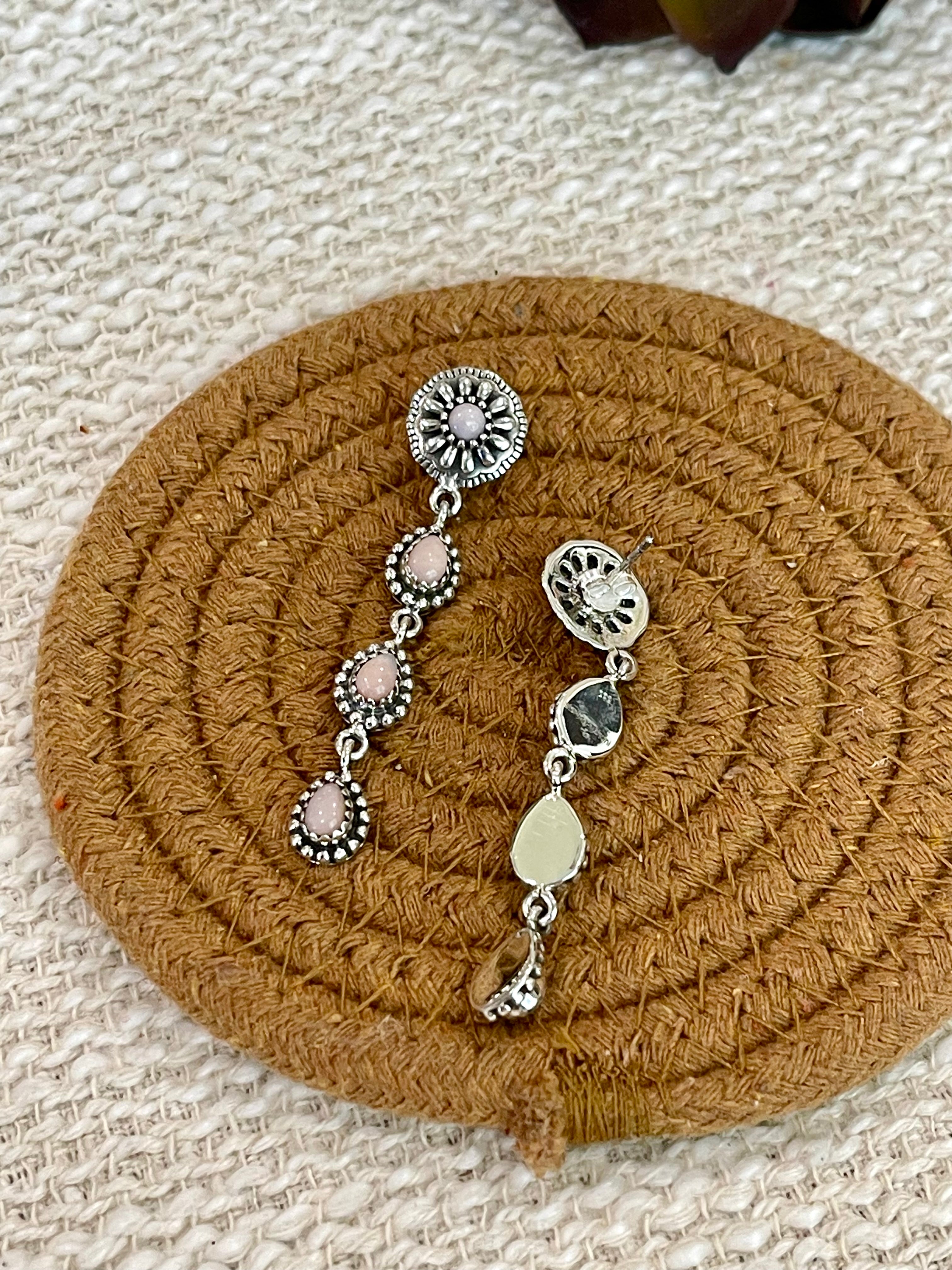 Handmade Pink Opal and Sterling Silver Dangle Earrings