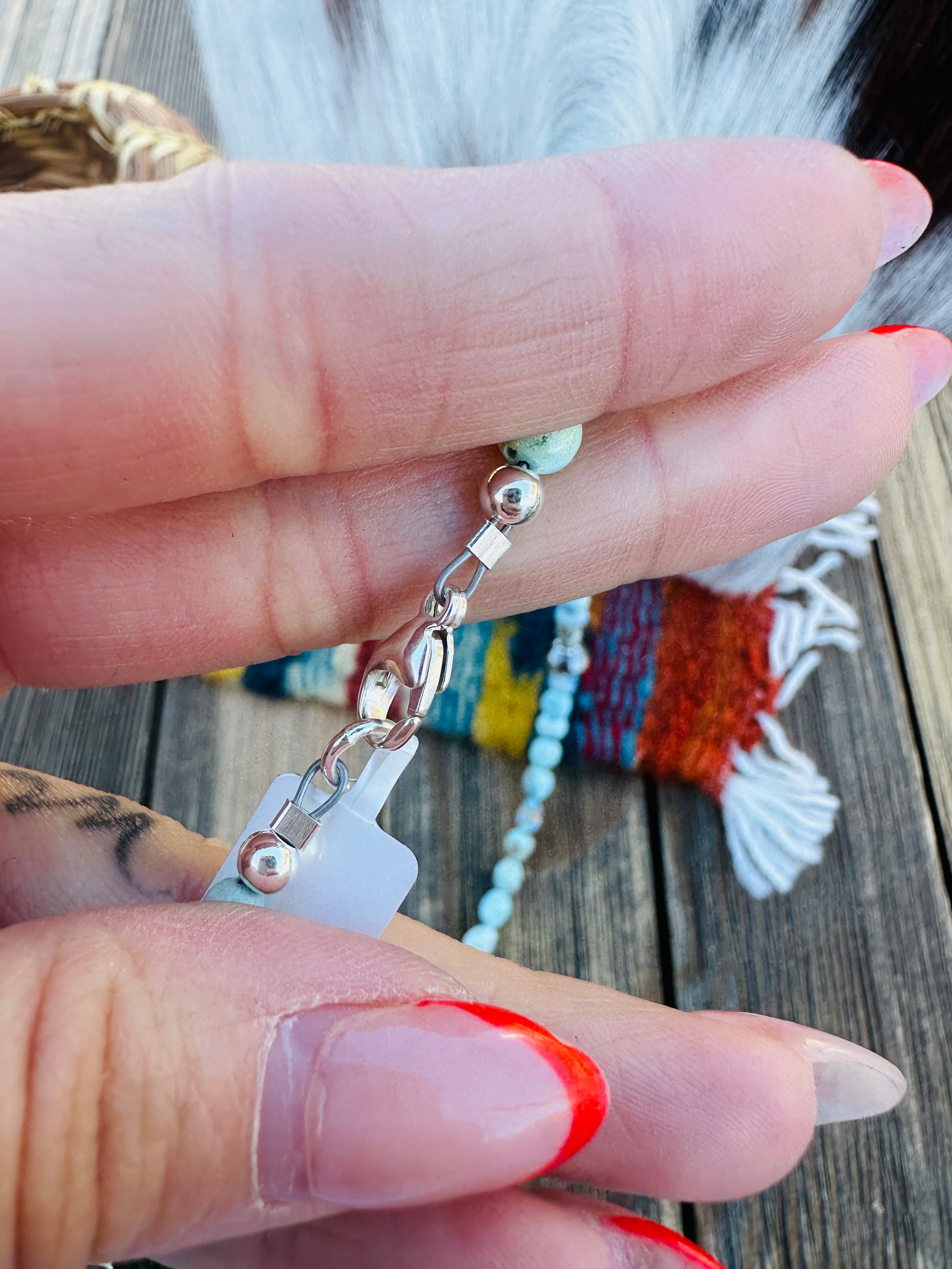 Handcrafted Golden Hills Turquoise & Sterling Silver 16” Beaded Necklace