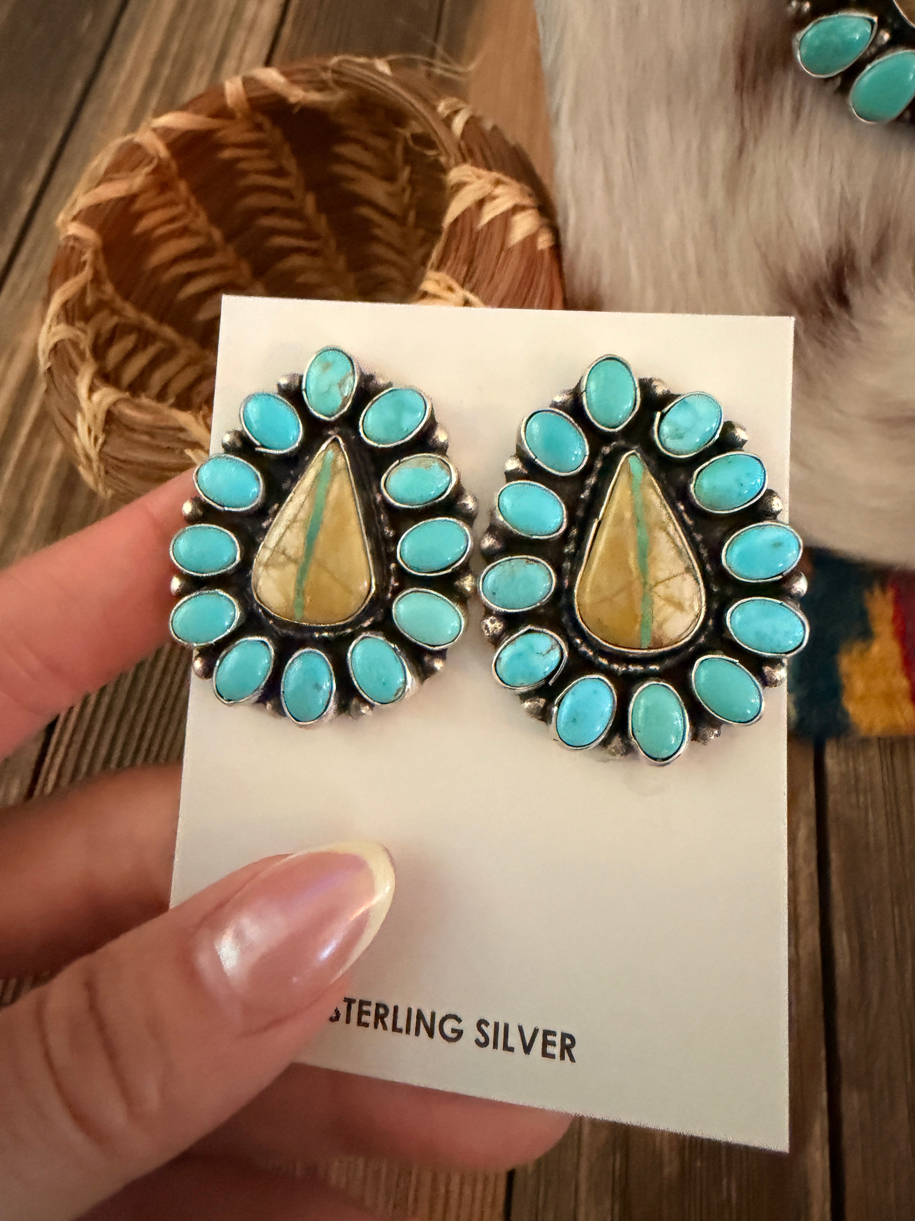 Handcrafted Multi Turquoise & Sterling Silver Necklace and Earring Set by Sheila Becenti