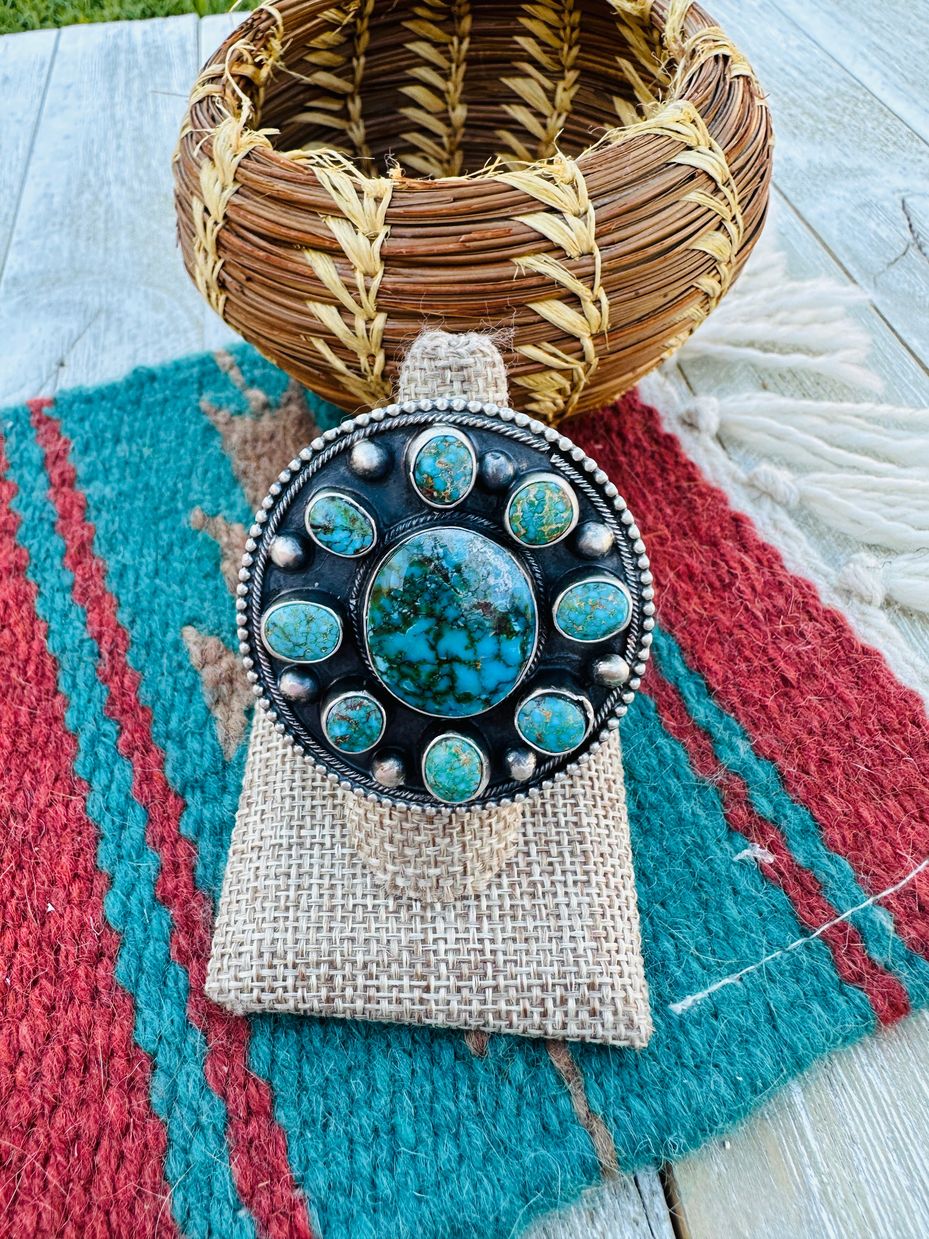 Hand Crafted Turquoise & Sterling Silver Ring Size 8 by Bobby Johnson