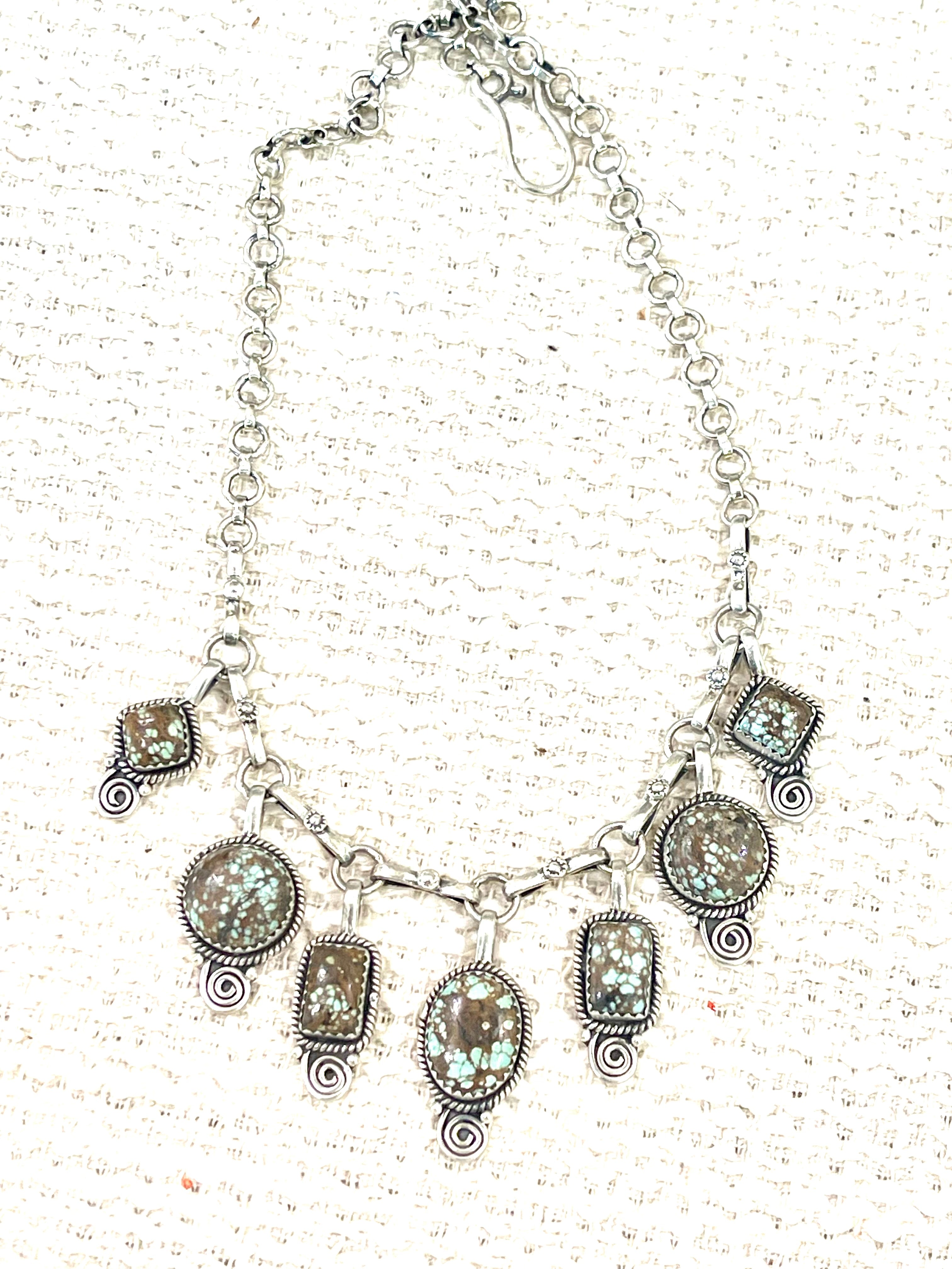 Handmade Sterling Silver Number 8 Turquoise Necklace with Signed Nizhoni